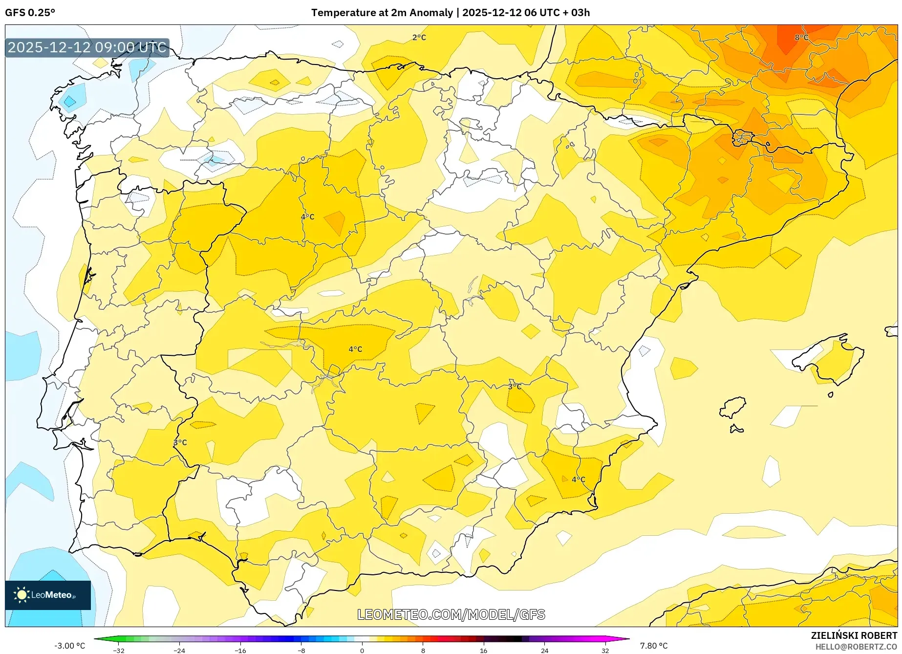 GFS model - Sepanyol, Anomali Suhu 2 m