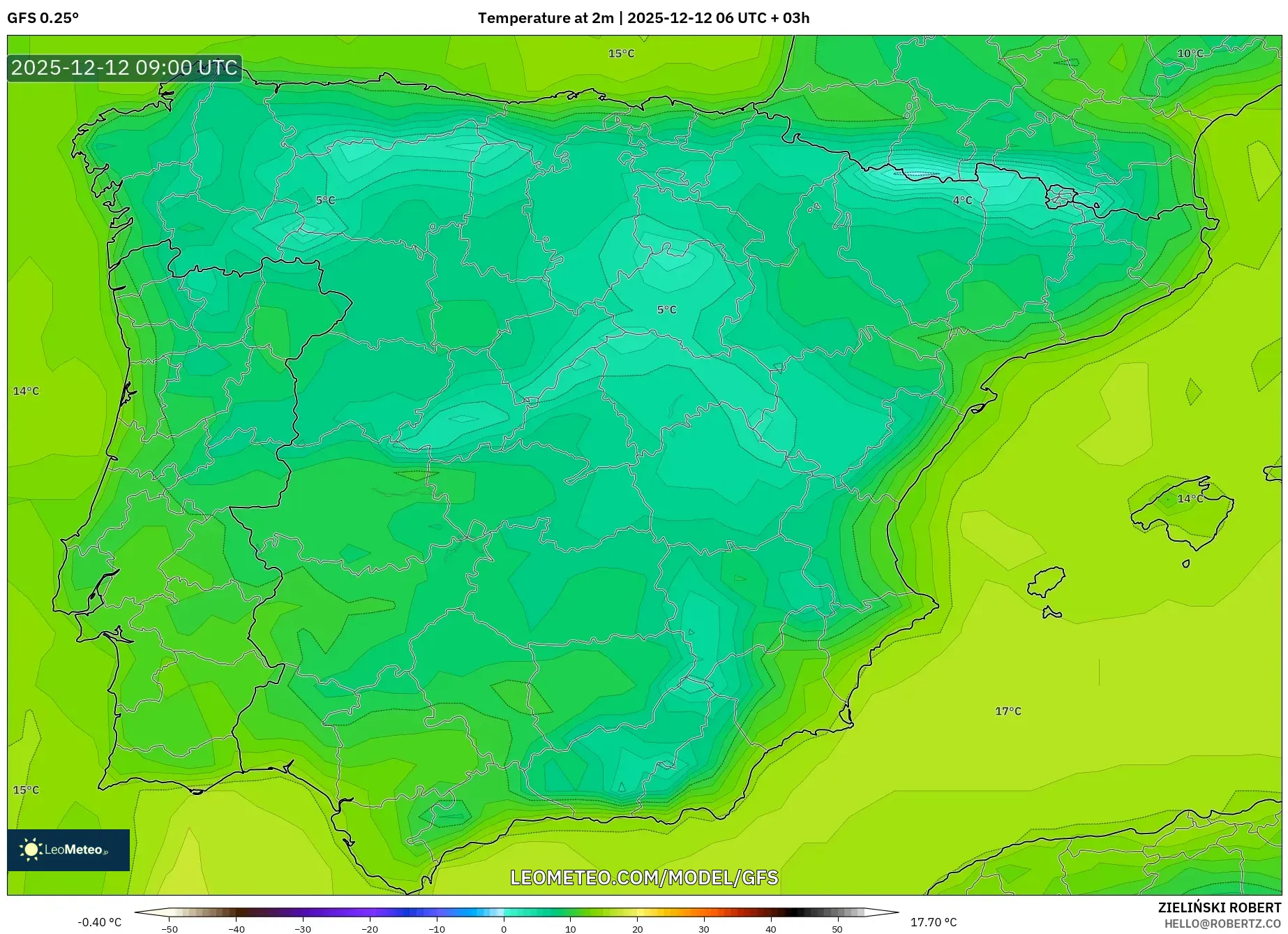 GFS model - Sepanyol, Suhu pada 2 m