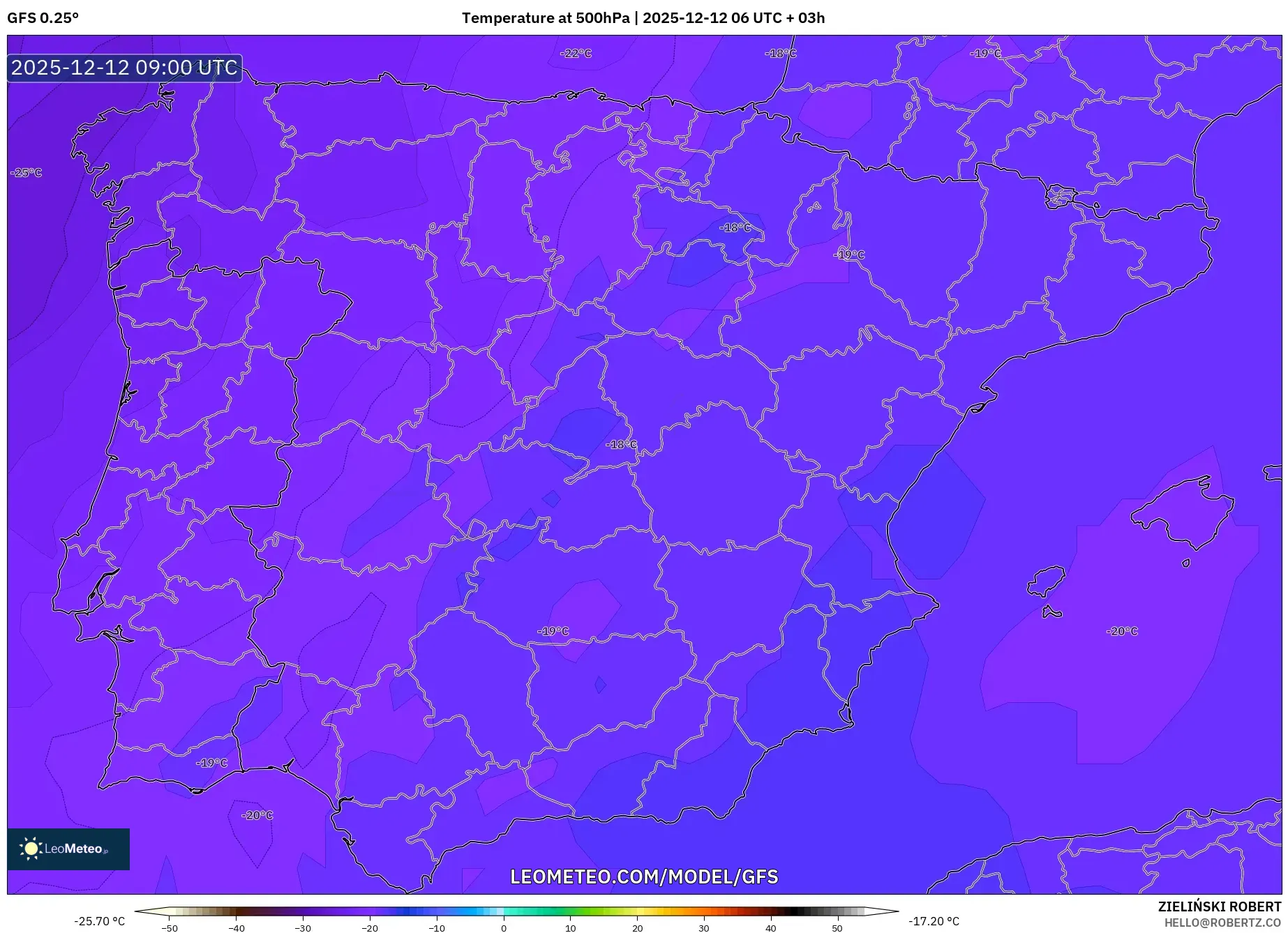 GFS model - Sepanyol, Suhu 500 hPa