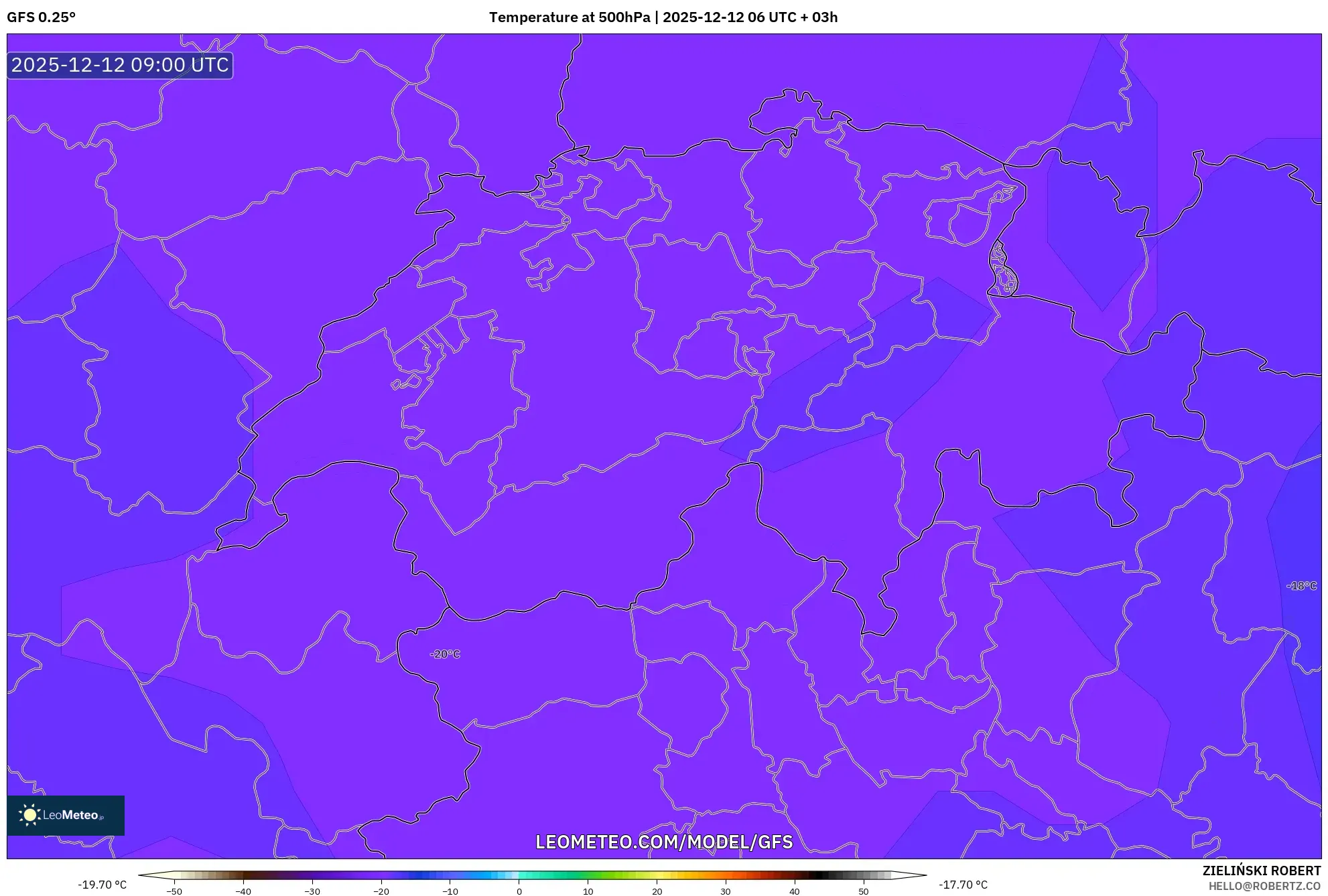 GFS model - Switzerland, Suhu 500 hPa