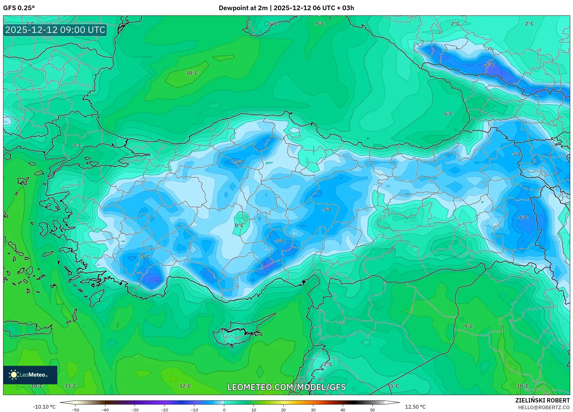GFS model - Turki, Takat Embun 2 m