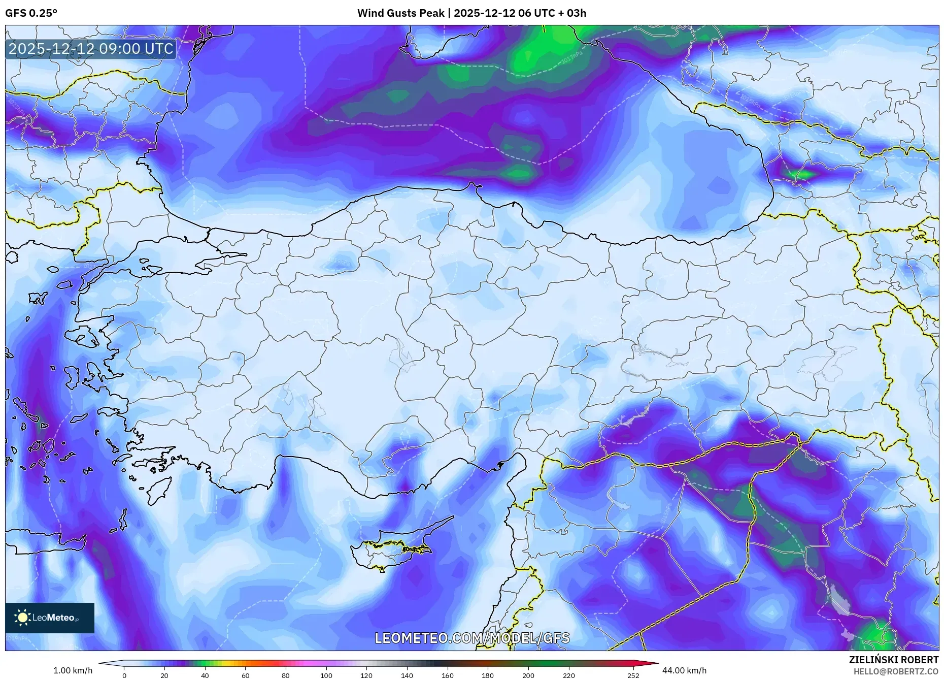 GFS model - Turki, Hembusan Tertinggi