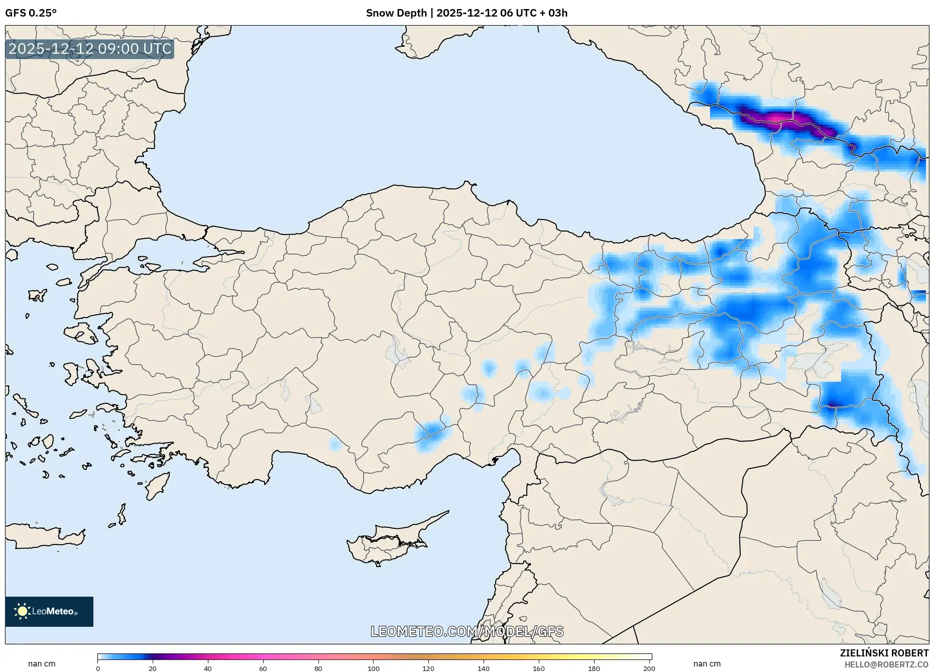 GFS model - Turki, Ketebalan Salji
