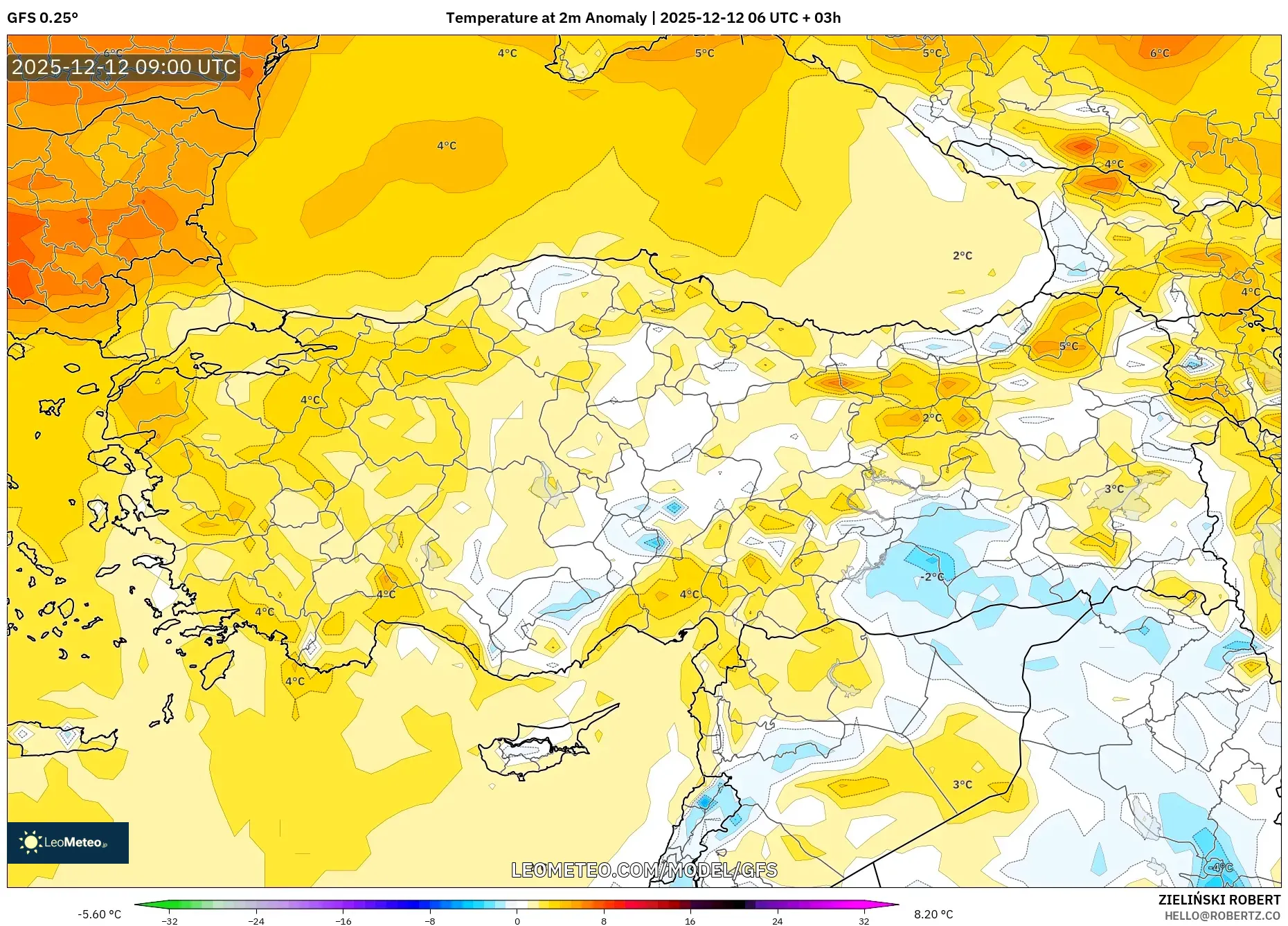 GFS model - Turki, Anomali Suhu 2 m