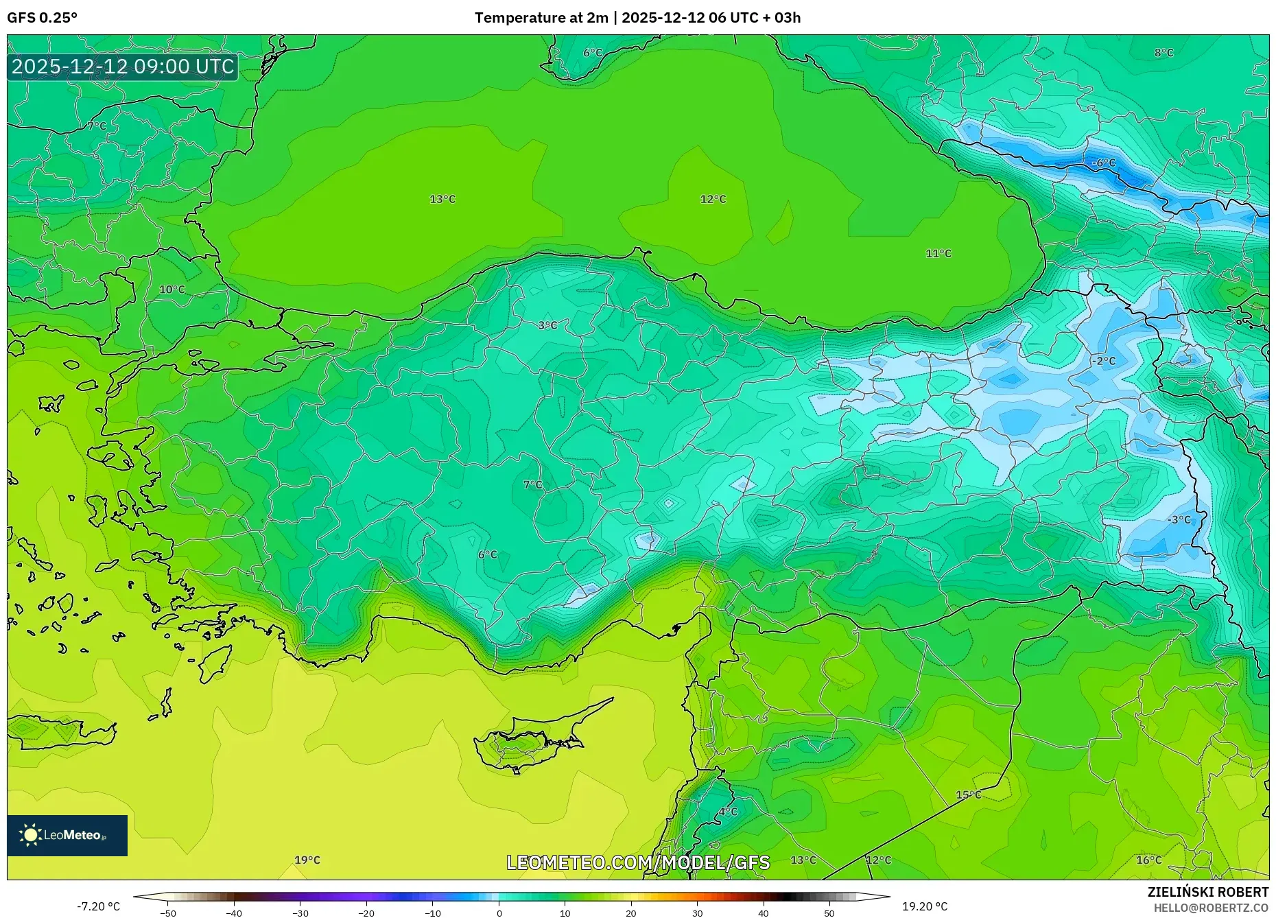 GFS model - Turki, Suhu pada 2 m