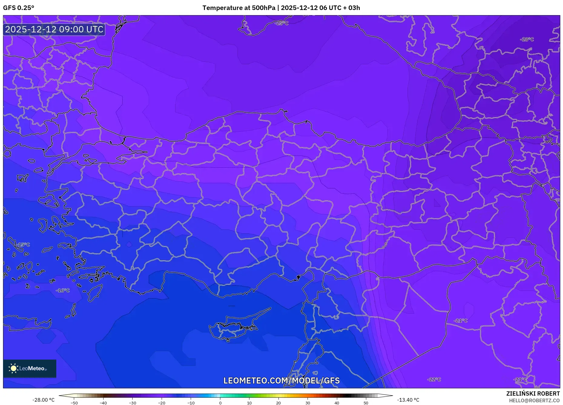 GFS model - Turki, Suhu 500 hPa