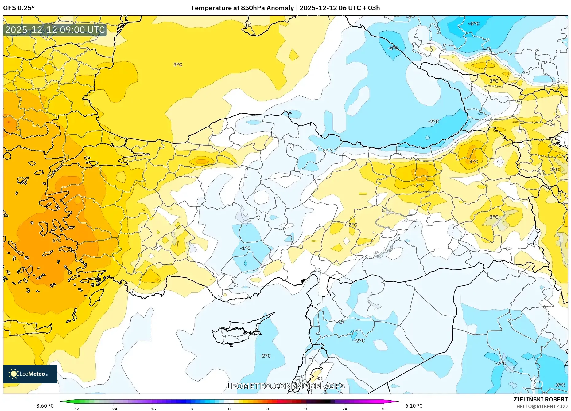 GFS model - Turki, Anomali Suhu 850 hPa