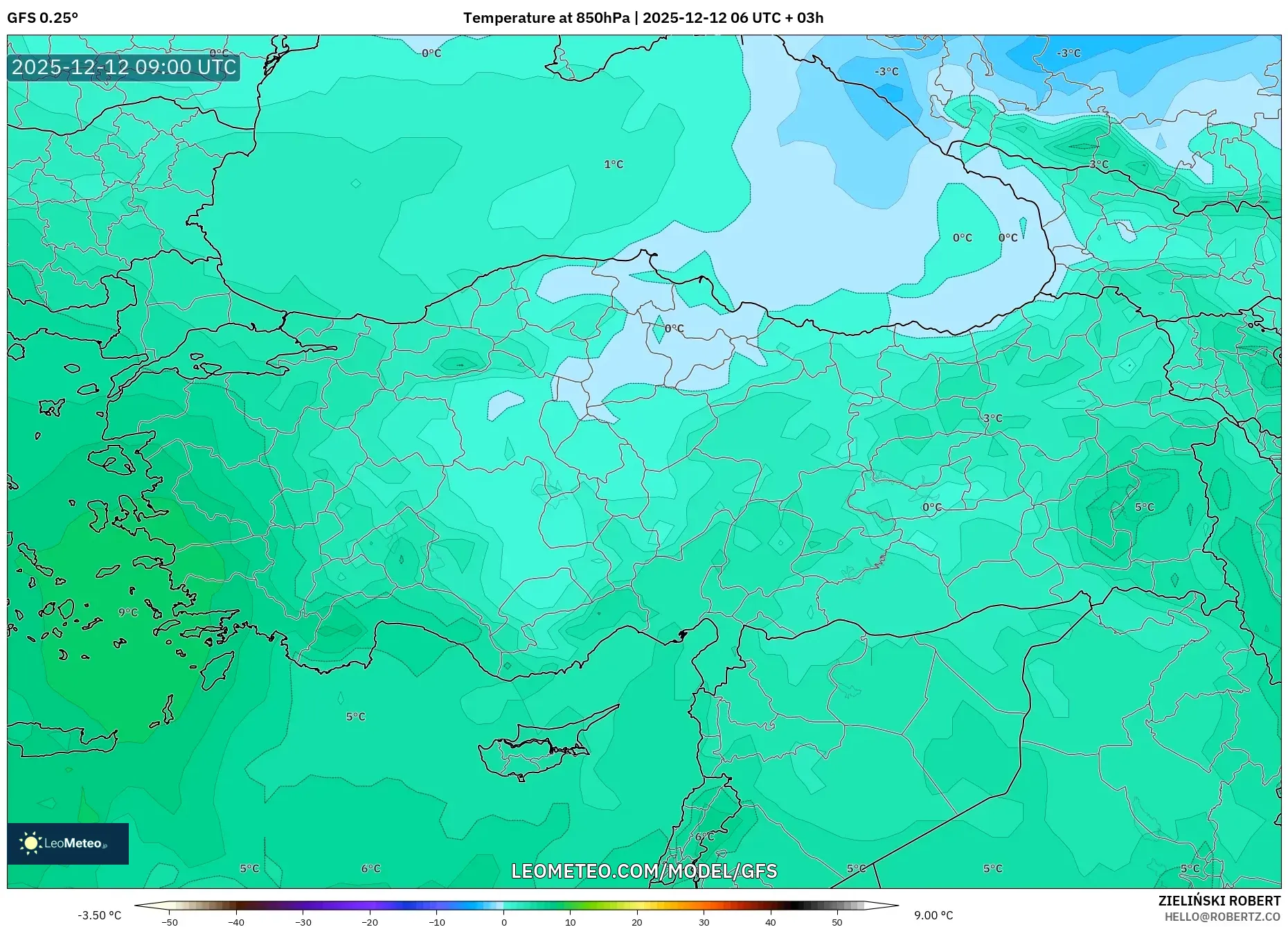 GFS model - Turki, Suhu 850 hPa