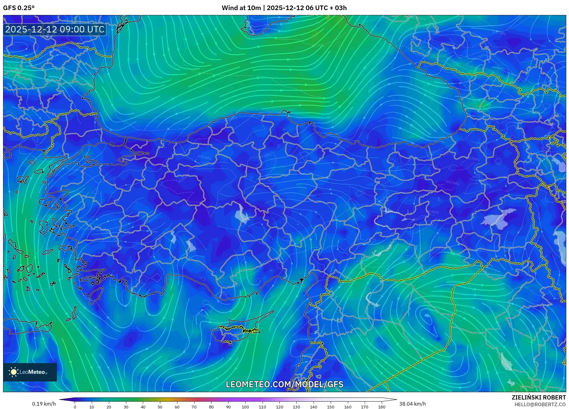 GFS model - Turki, Angin 10 m