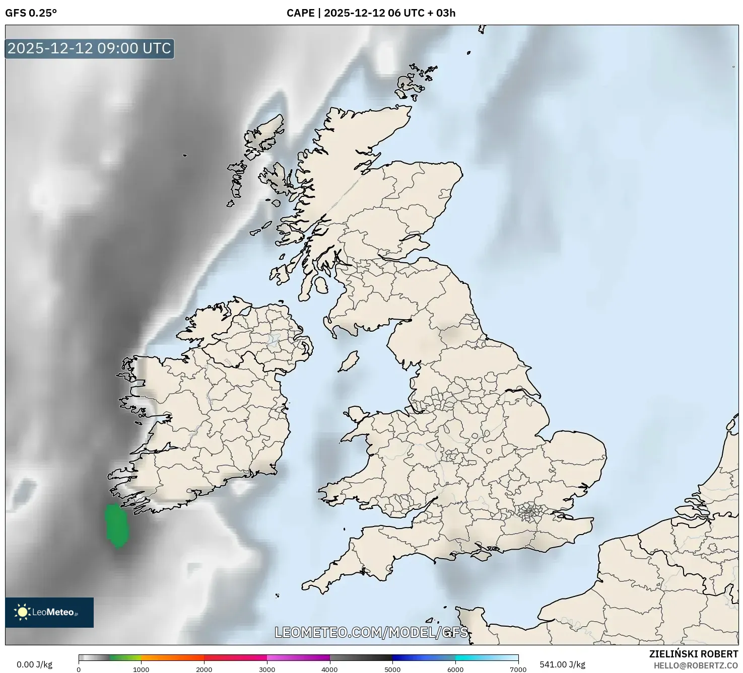 GFS model - United Kingdom, CAPE