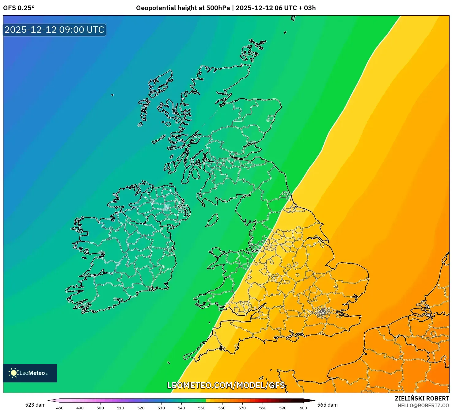 GFS model - United Kingdom, Ketinggian geopotensial pada 500 hPa