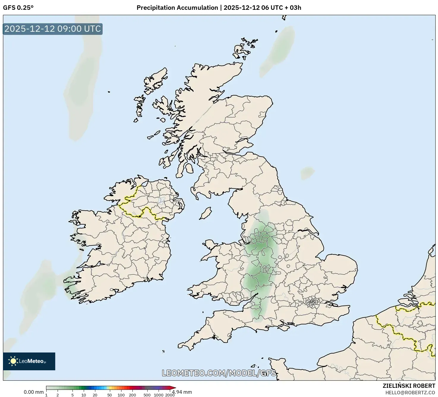 GFS model - United Kingdom, Pengumpulan Hujan