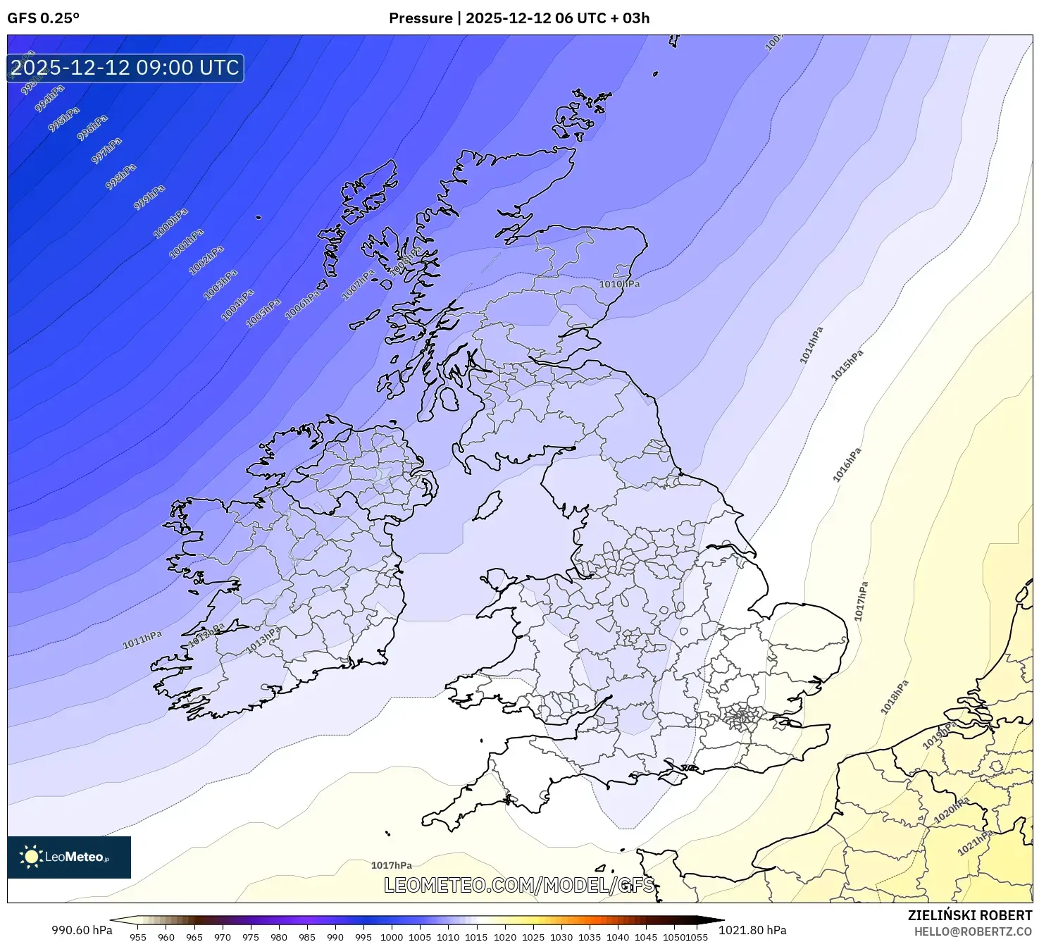 GFS model - United Kingdom, Tekanan