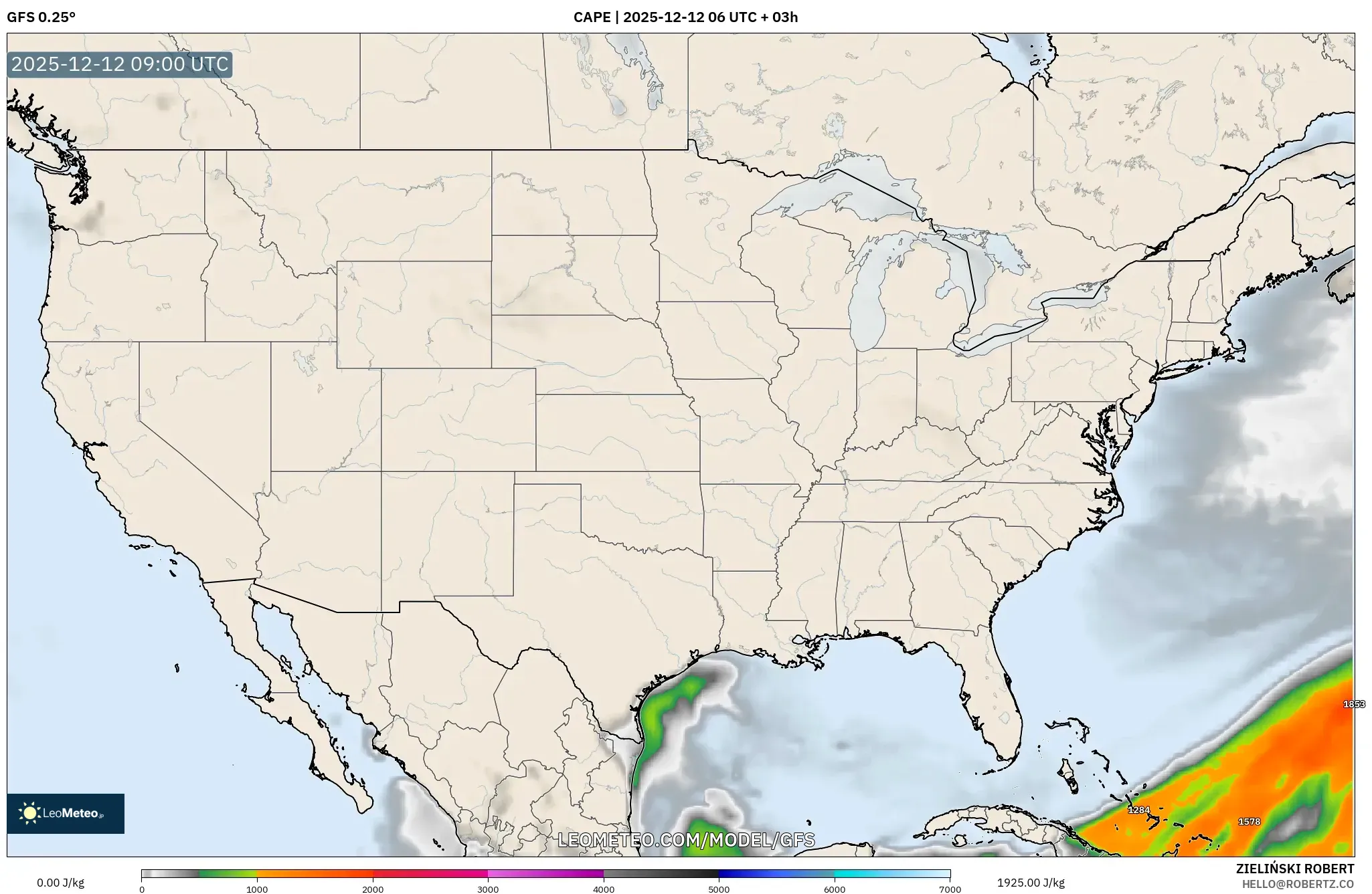 GFS model - Amerika Syarikat, CAPE