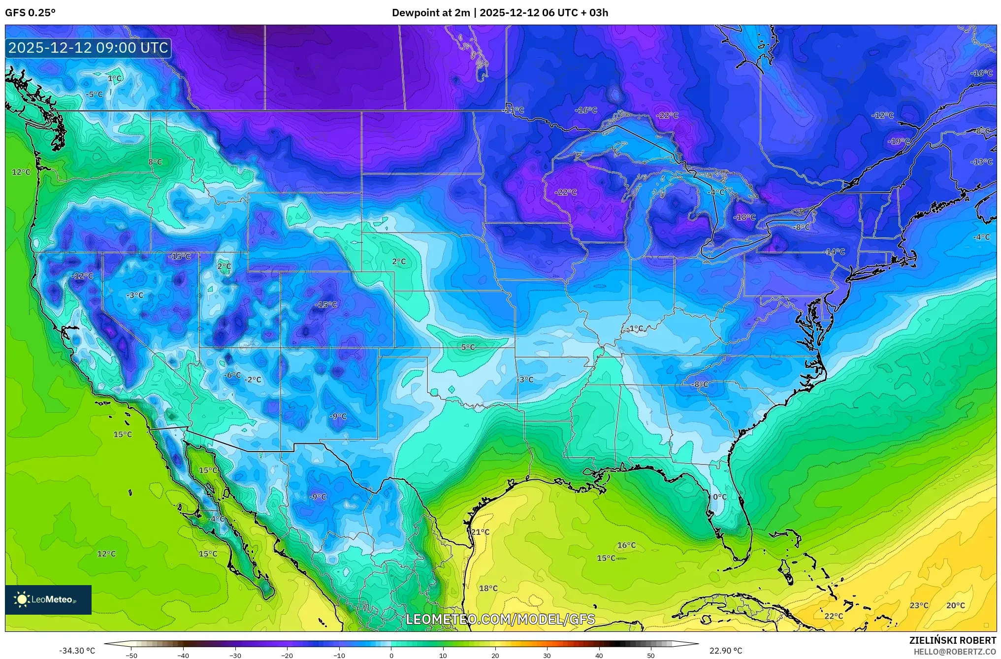 GFS model - Amerika Syarikat, Takat Embun 2 m