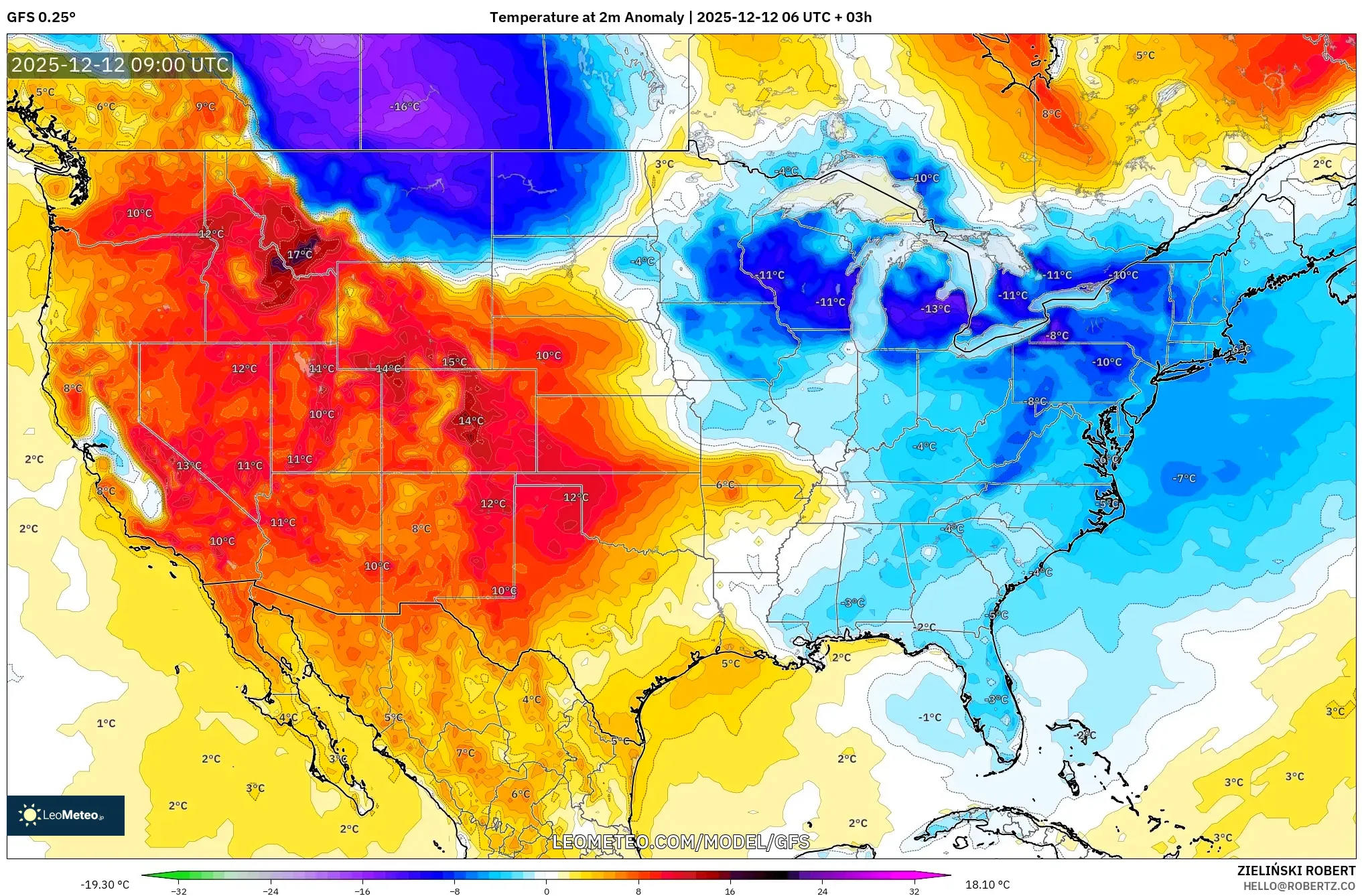 GFS model - Amerika Syarikat, Anomali Suhu 2 m