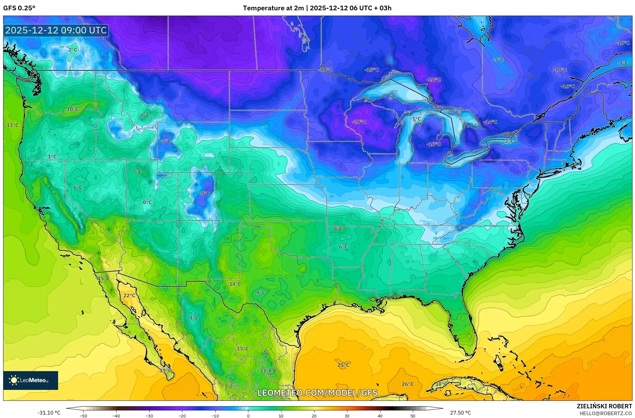 GFS model - Amerika Syarikat, Suhu pada 2 m