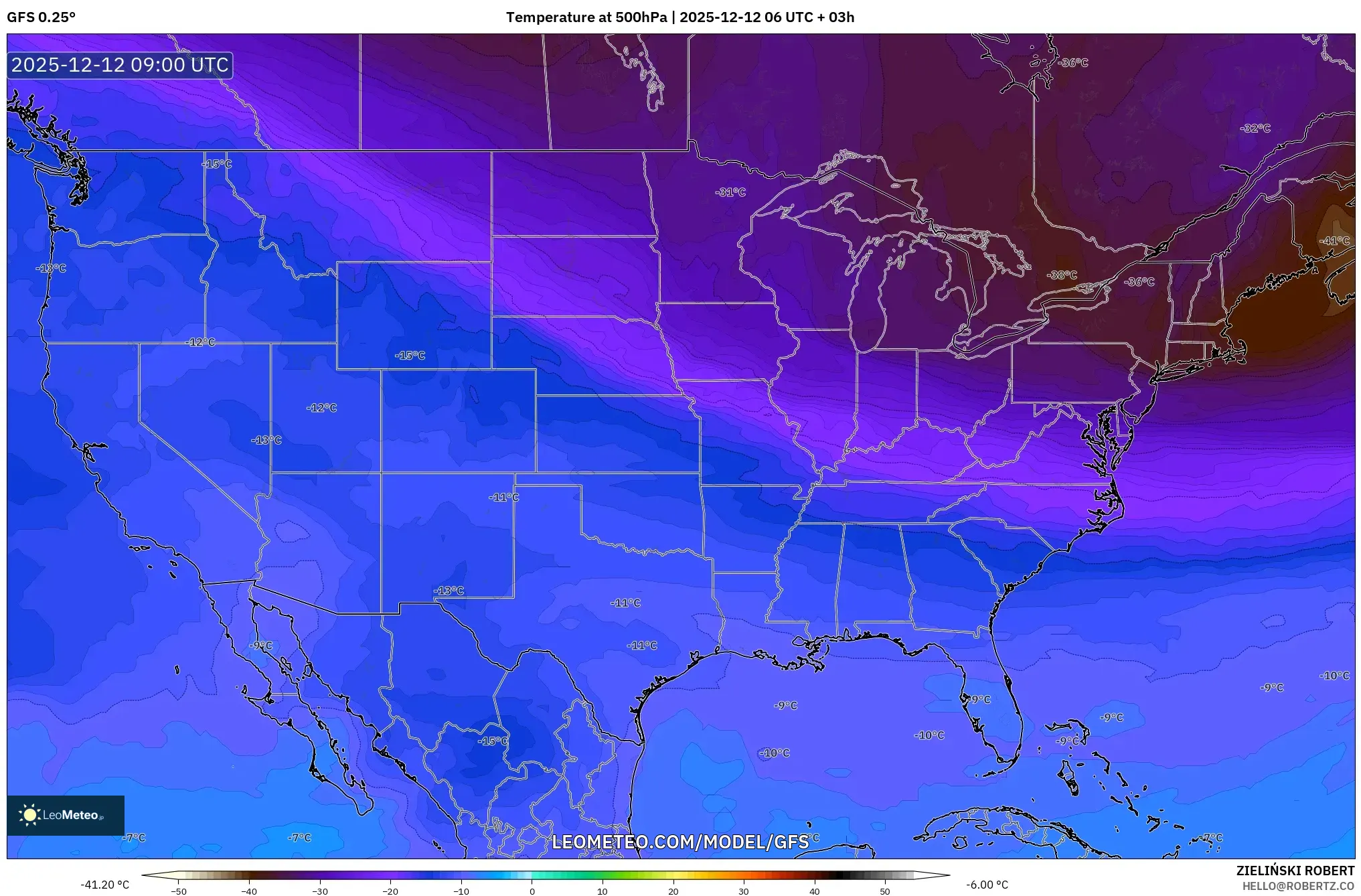 GFS model - Amerika Syarikat, Suhu 500 hPa