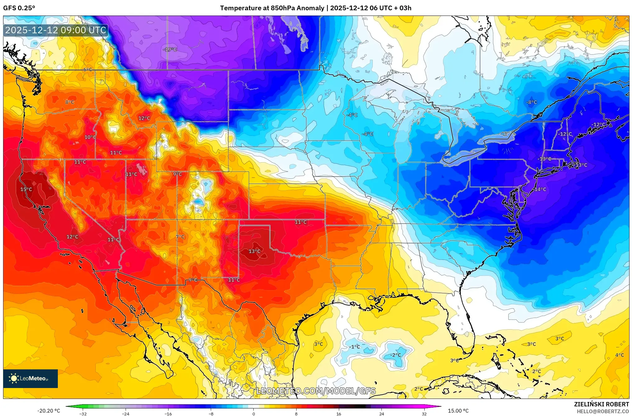 GFS model - Amerika Syarikat, Anomali Suhu 850 hPa
