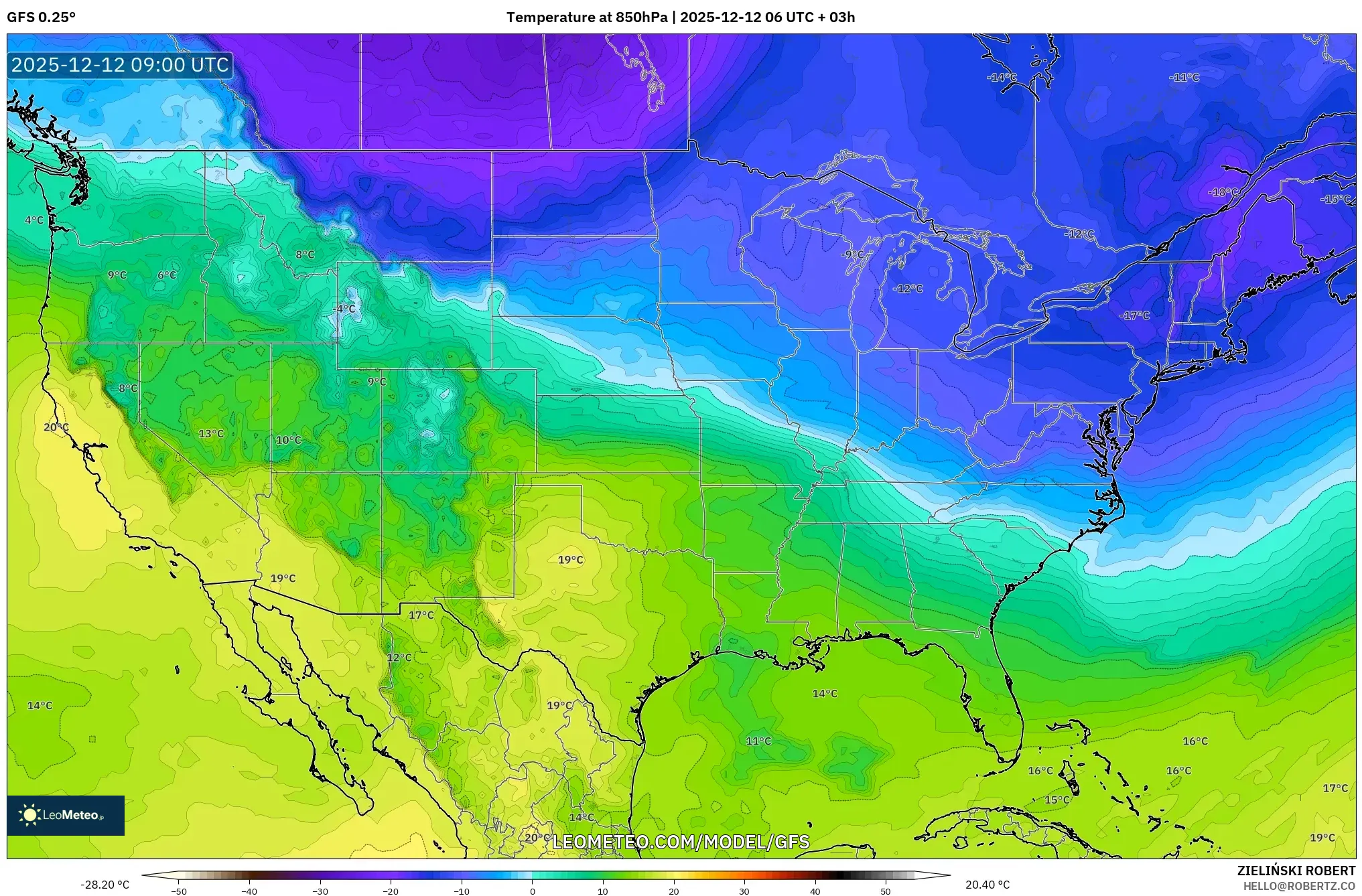 GFS model - Amerika Syarikat, Suhu 850 hPa
