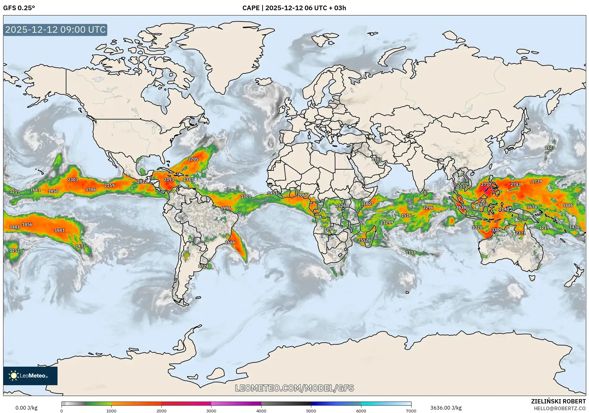 GFS model - Dunia, CAPE