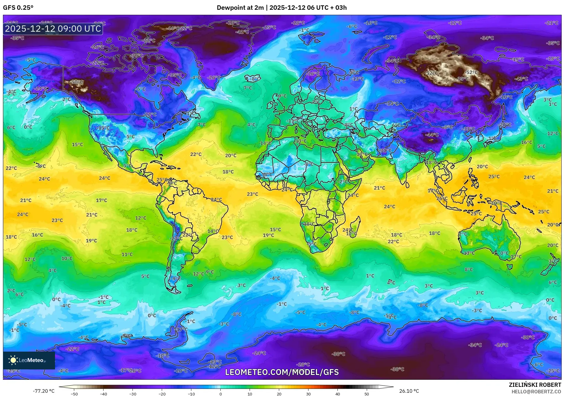 GFS model - Dunia, Takat Embun 2 m