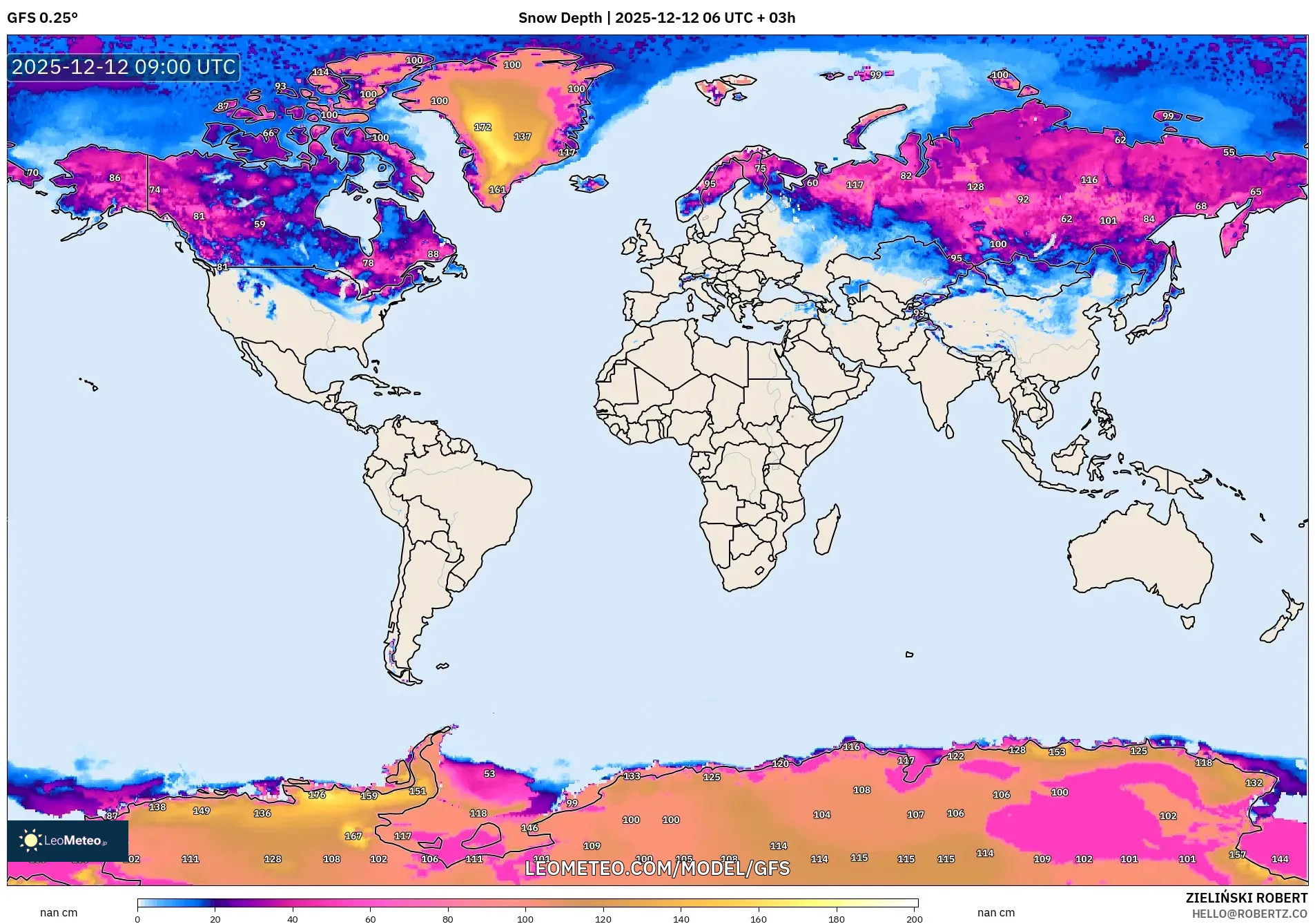 GFS model - Dunia, Ketebalan Salji
