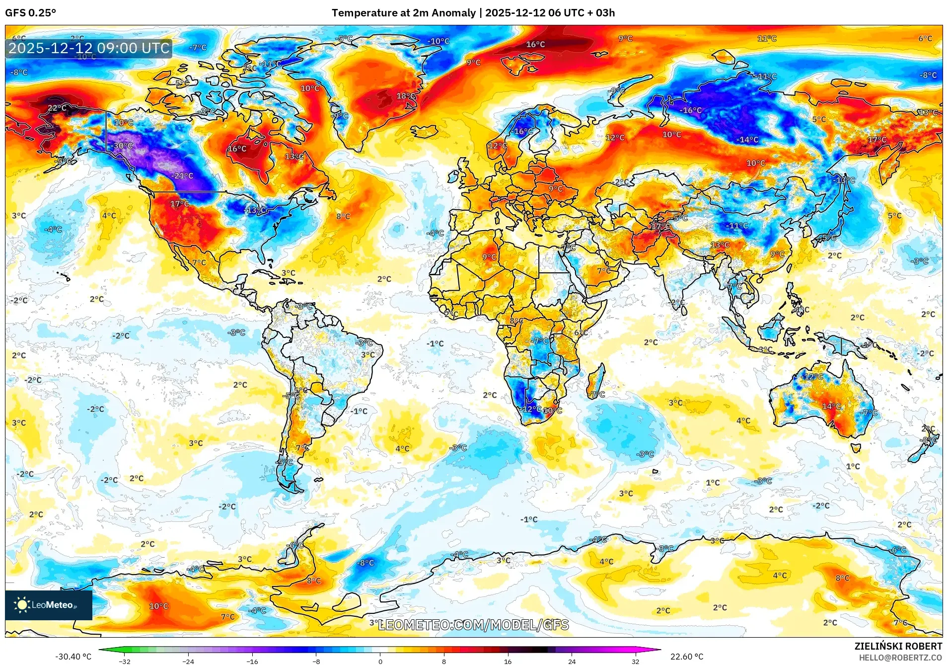 GFS model - Dunia, Anomali Suhu 2 m