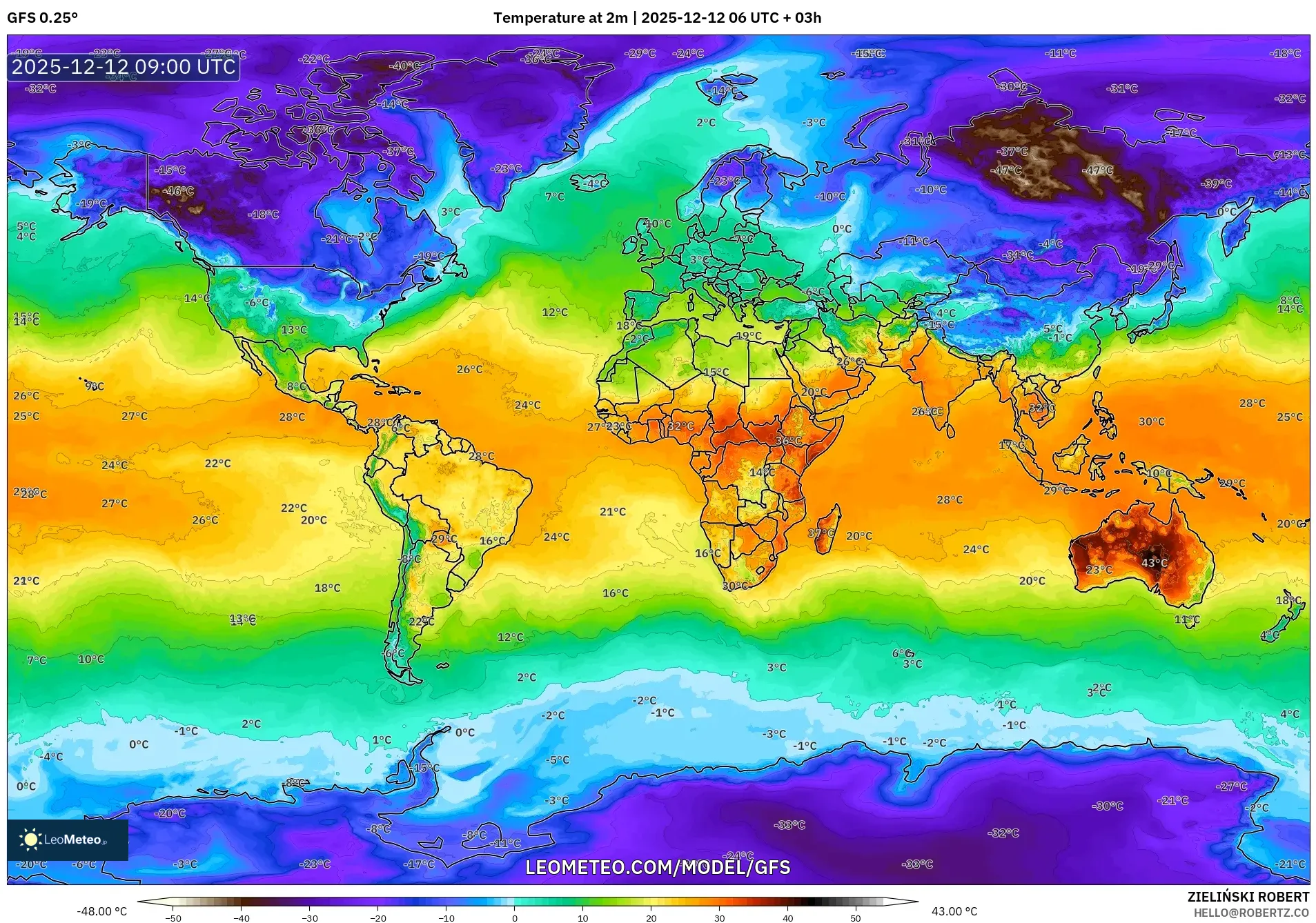 GFS model - Dunia, Suhu pada 2 m