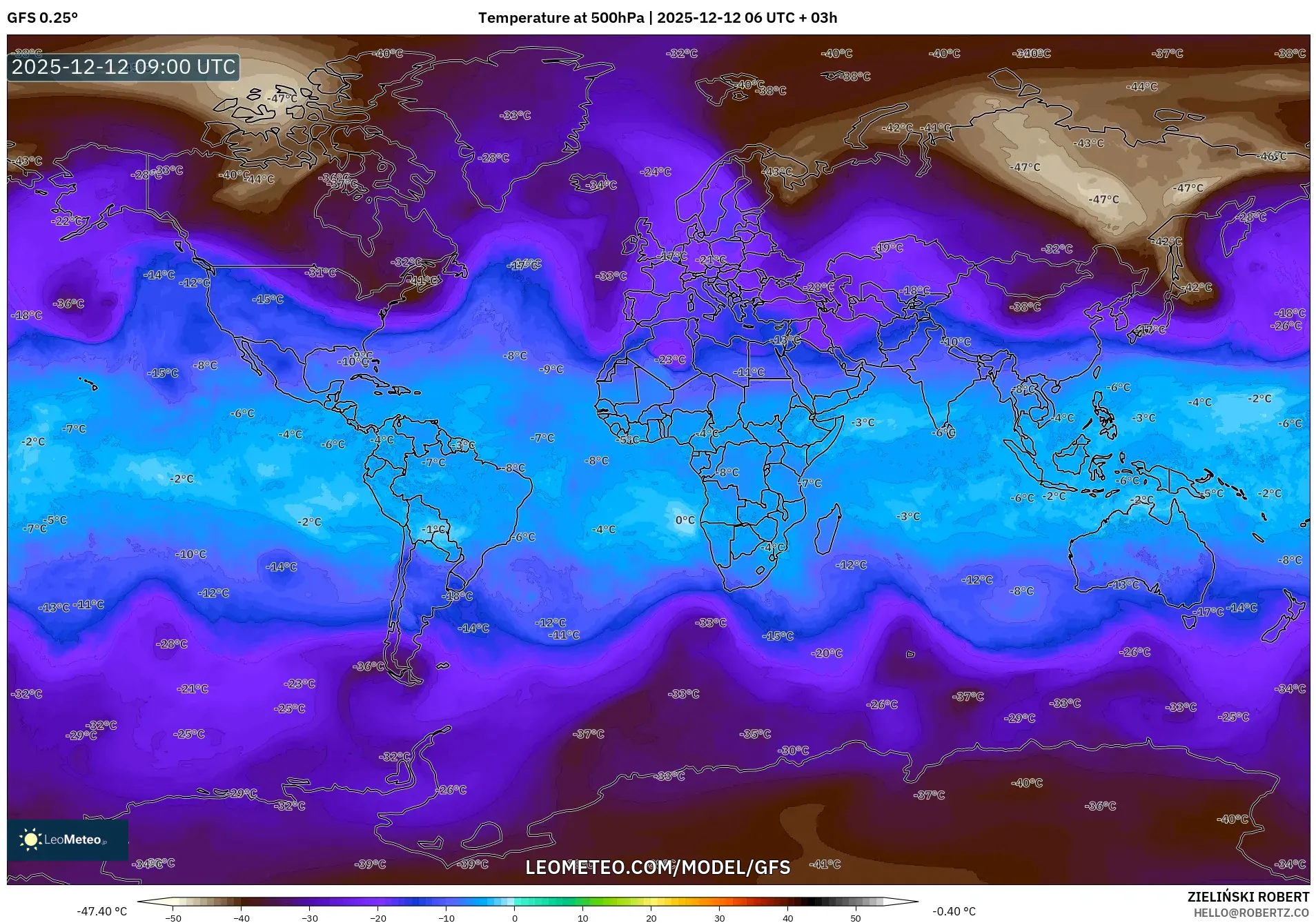 GFS model - Dunia, Suhu 500 hPa