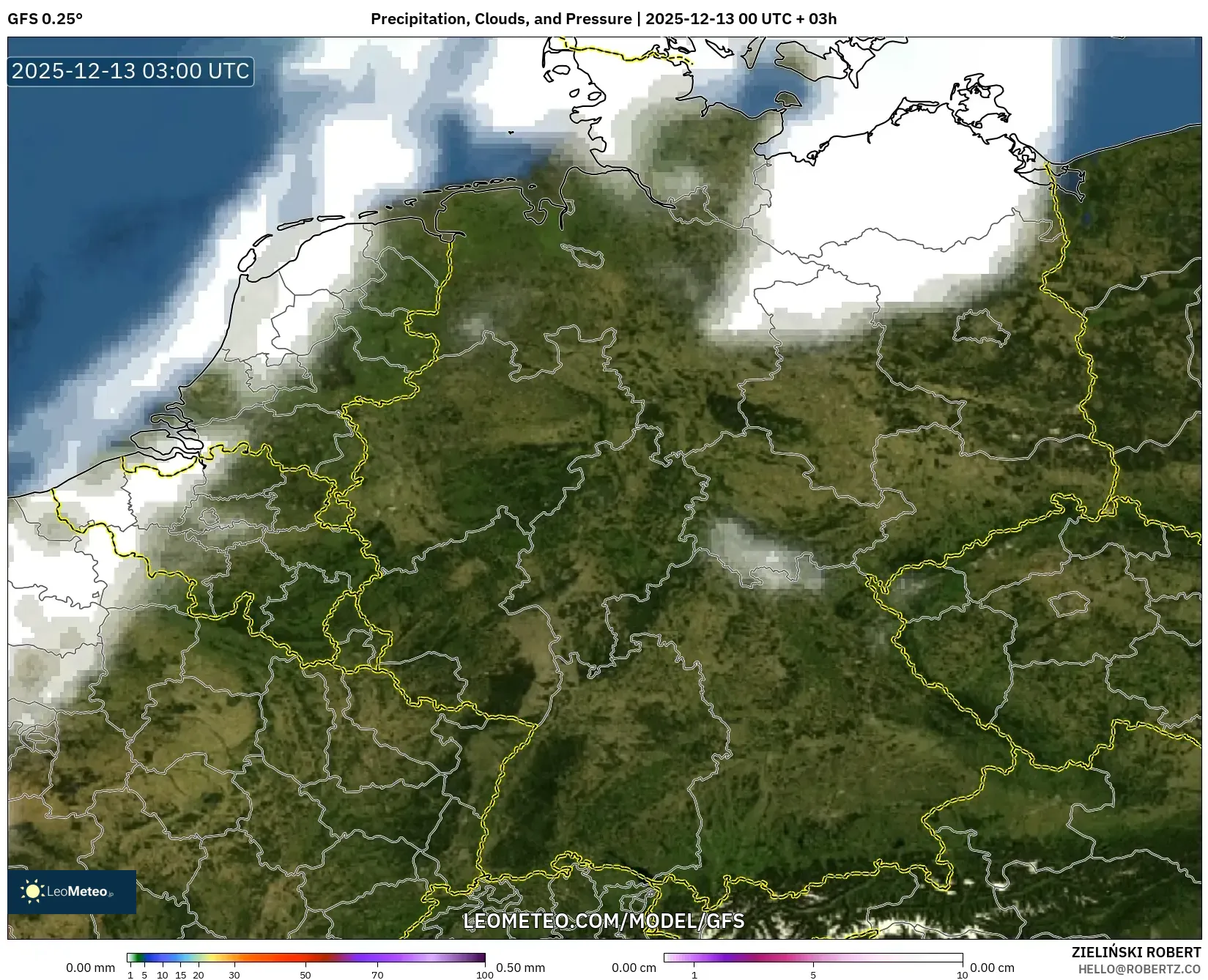 GFS model - Jerman, Curah Hujan, Awan, dan Tekanan