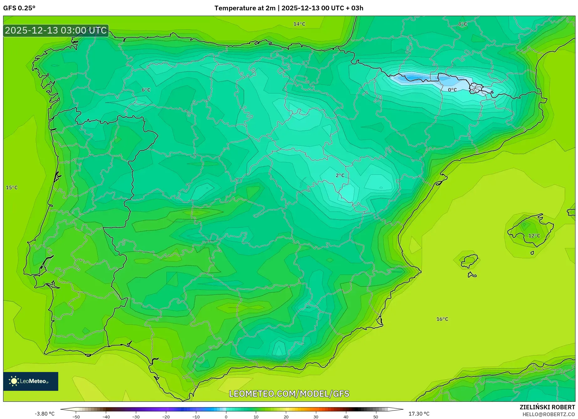 GFS model - Spain, Temperature at 2m