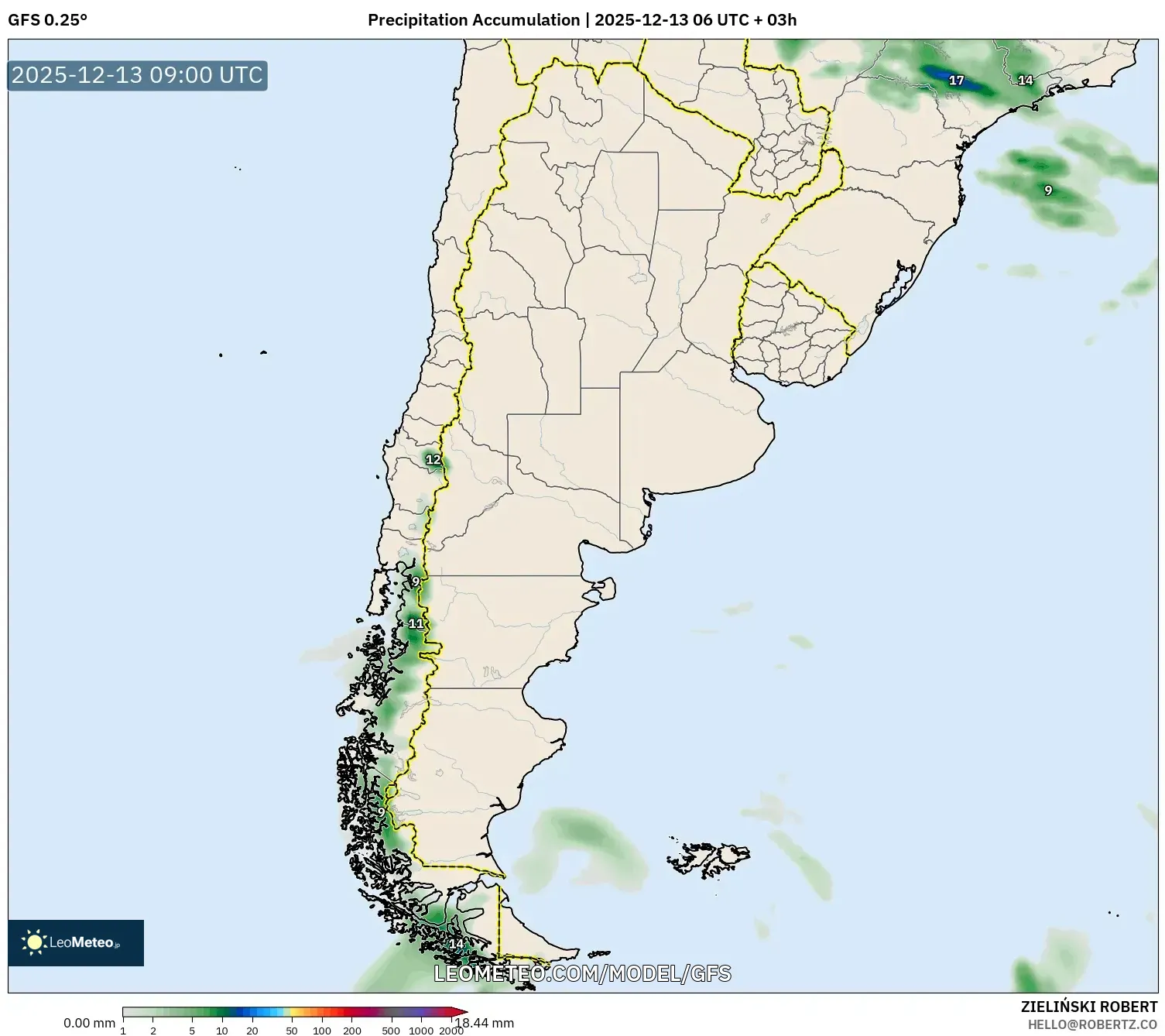 GFS model - Argentina, Precipitation Accumulation