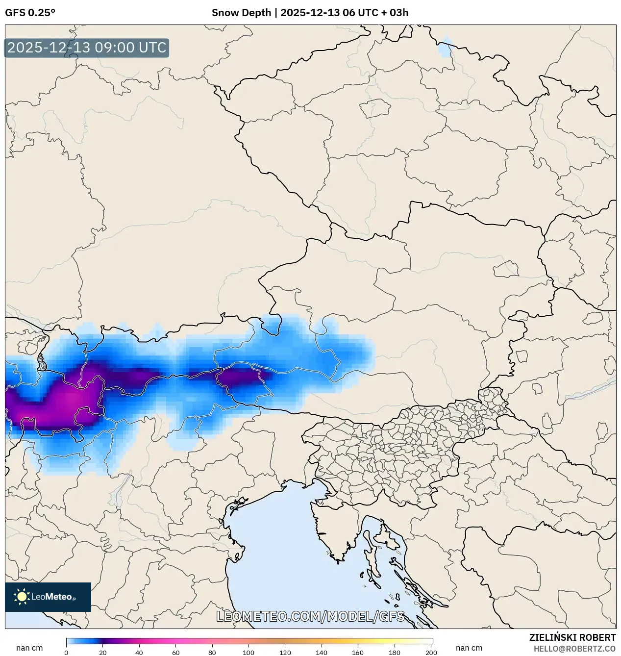 GFS model - Austria, Snow Depth