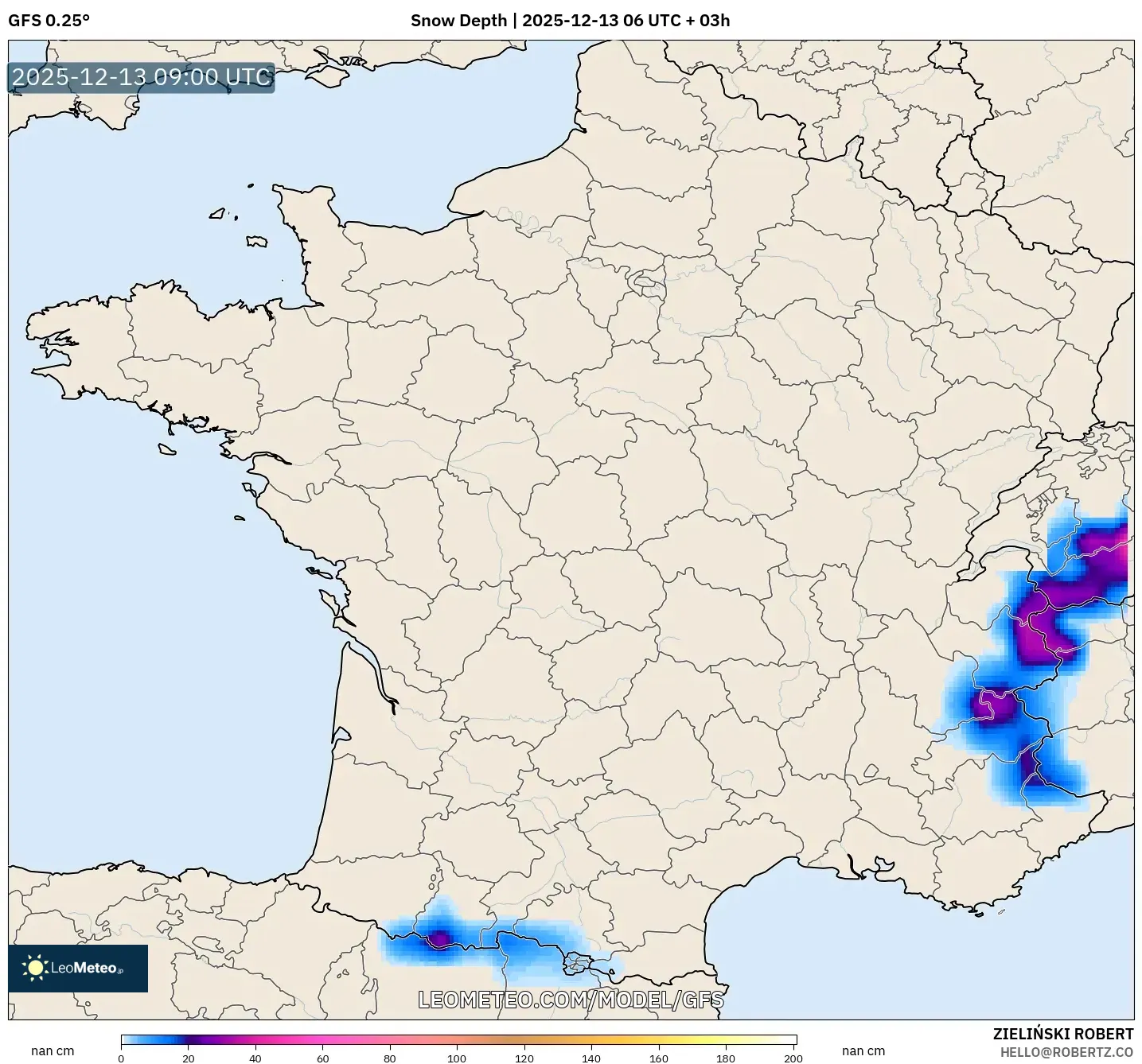 GFS model - France, Snow Depth