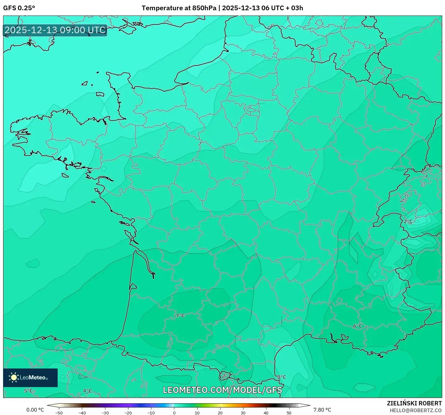 GFS model - France, Temperature at 850hPa