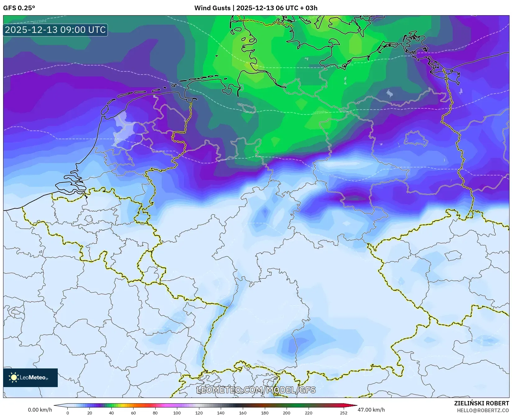 GFS model - Germany, Wind Gusts