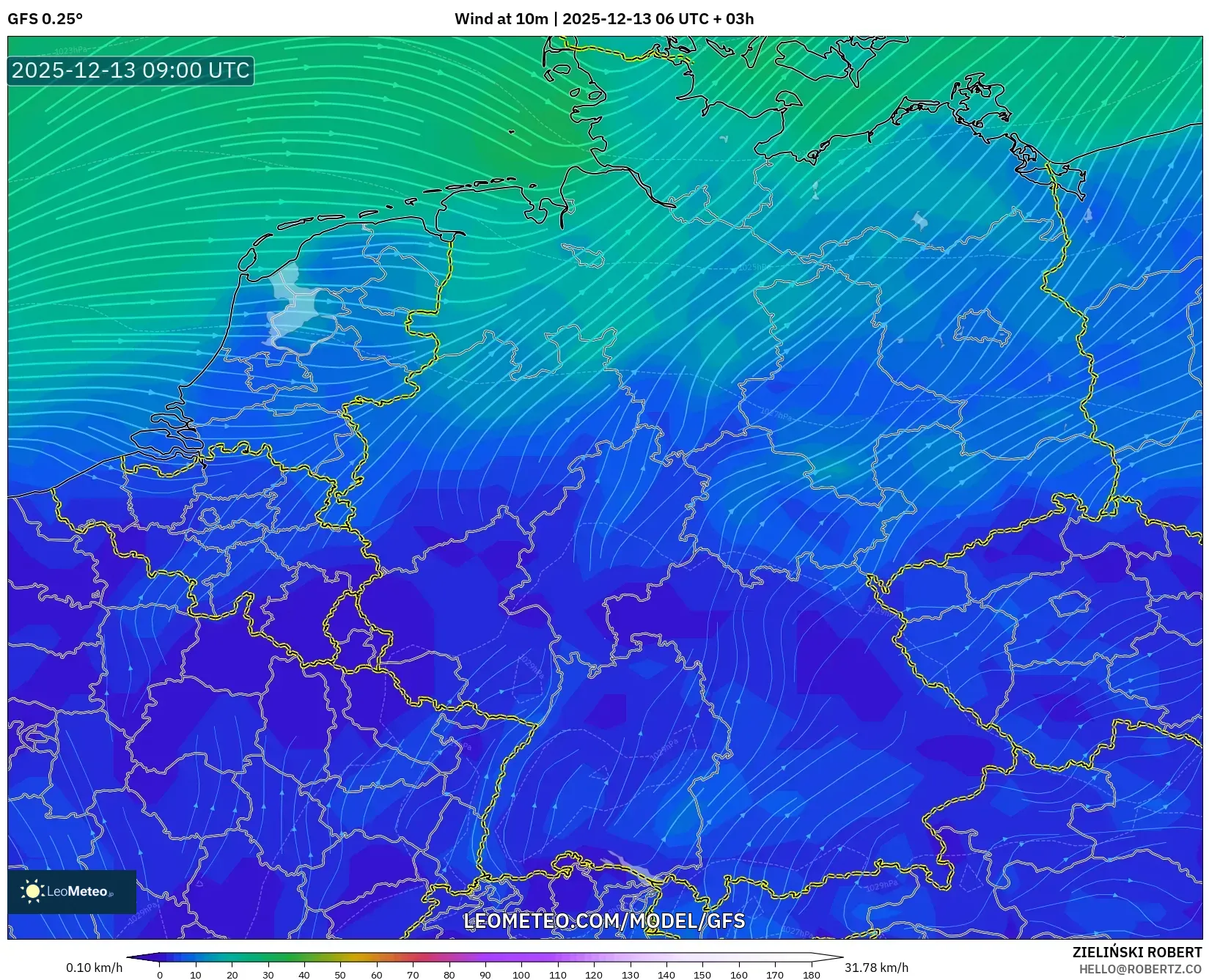 GFS model - Germany, Wind at 10m