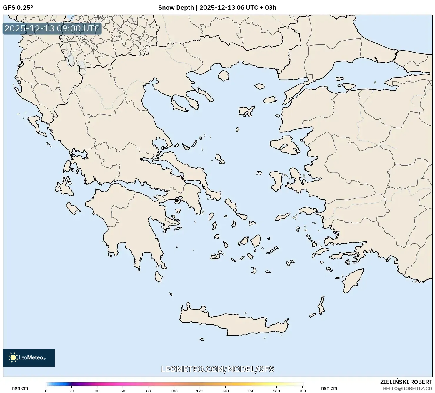 GFS model - Greece, Snow Depth