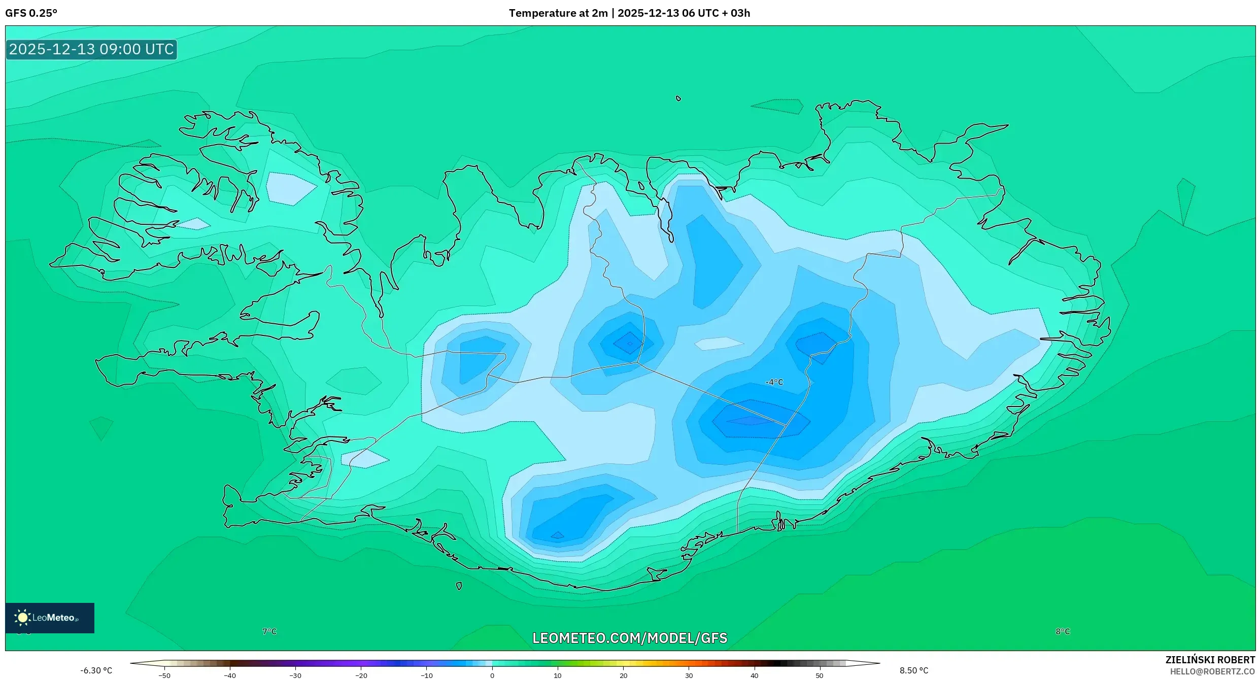 GFS model - Islandia, Suhu 2 m