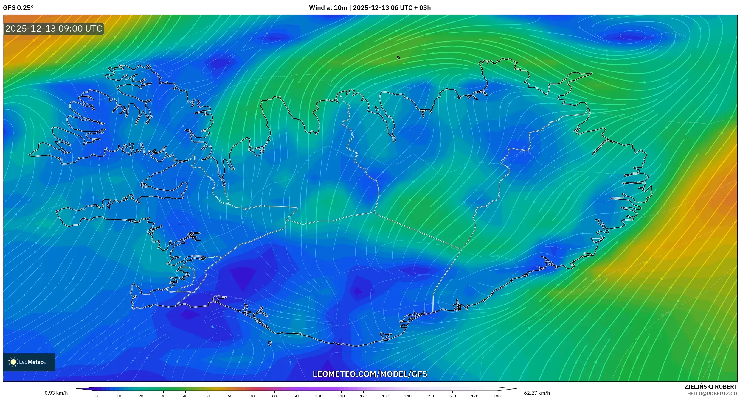 GFS model - Iceland, Wind at 10m
