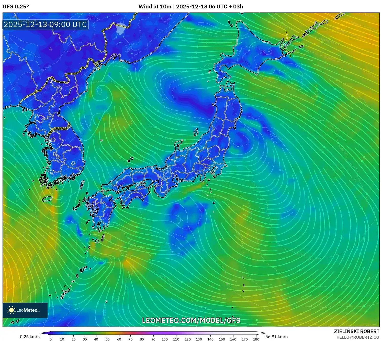 GFS model - Japan, Wind at 10m