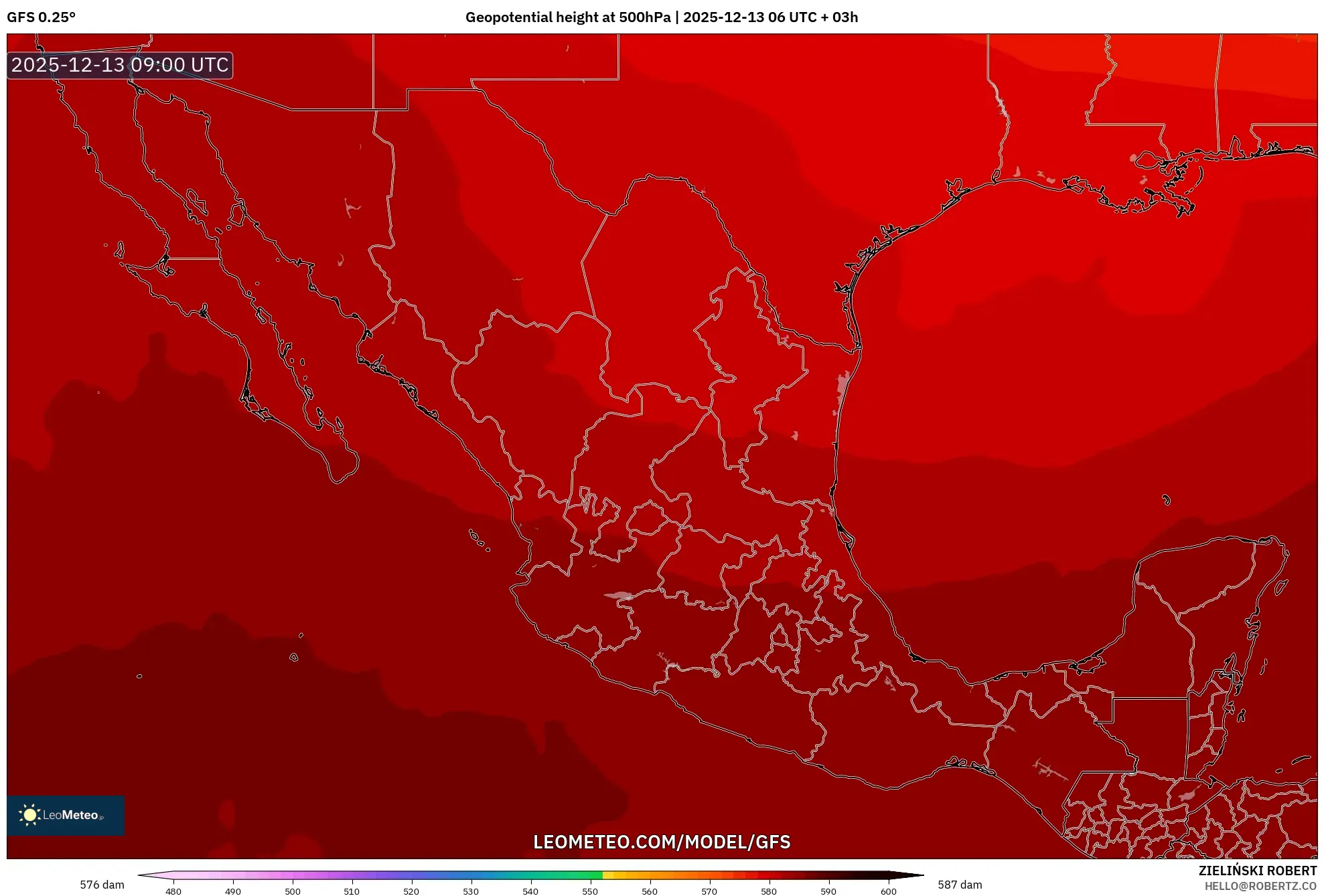 GFS model - Mexico, Geopotential height at 500hPa