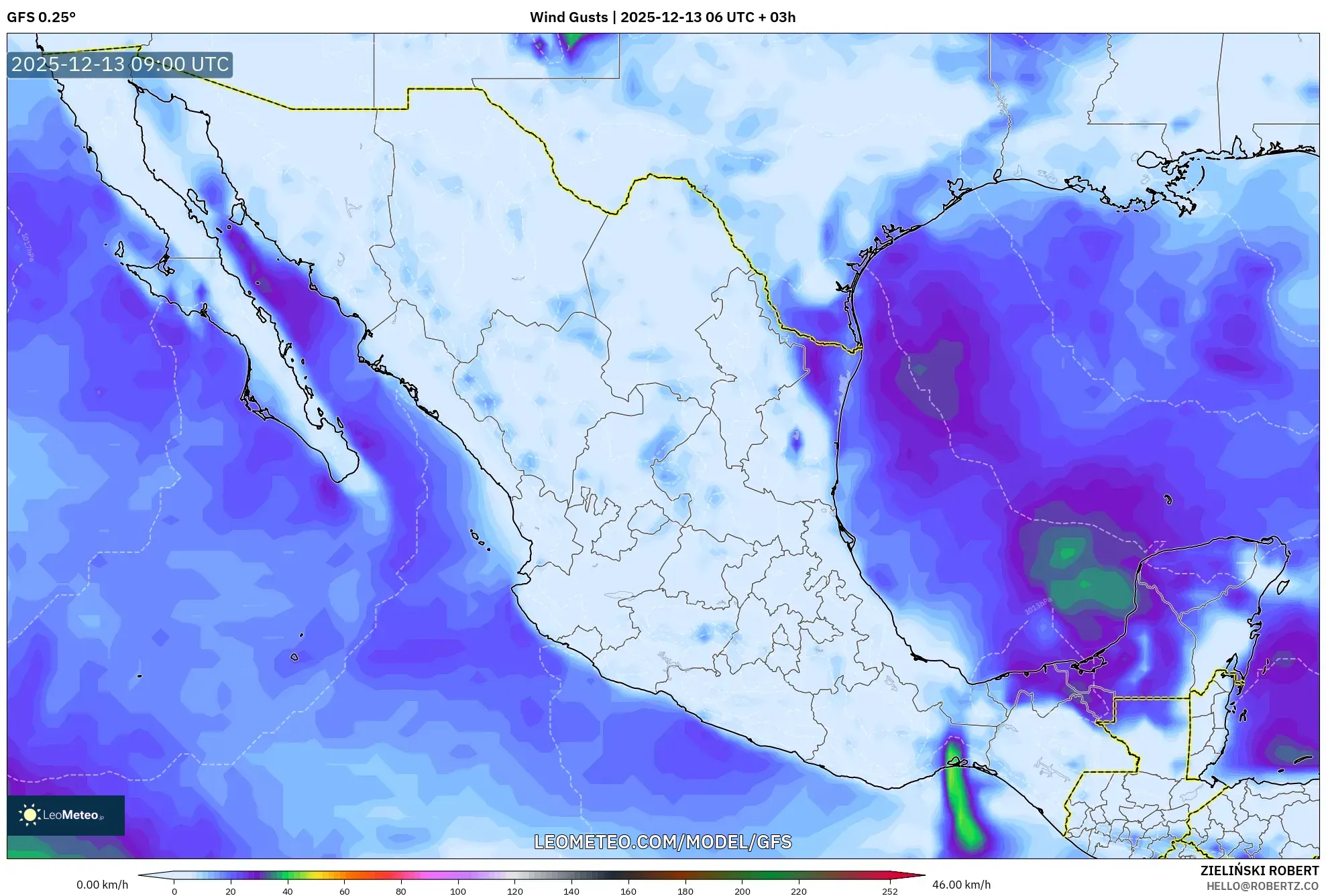 GFS model - Mexico, Wind Gusts