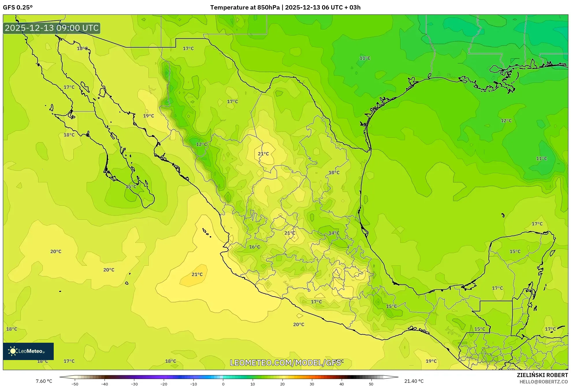 GFS model - Mexico, Temperature at 850hPa