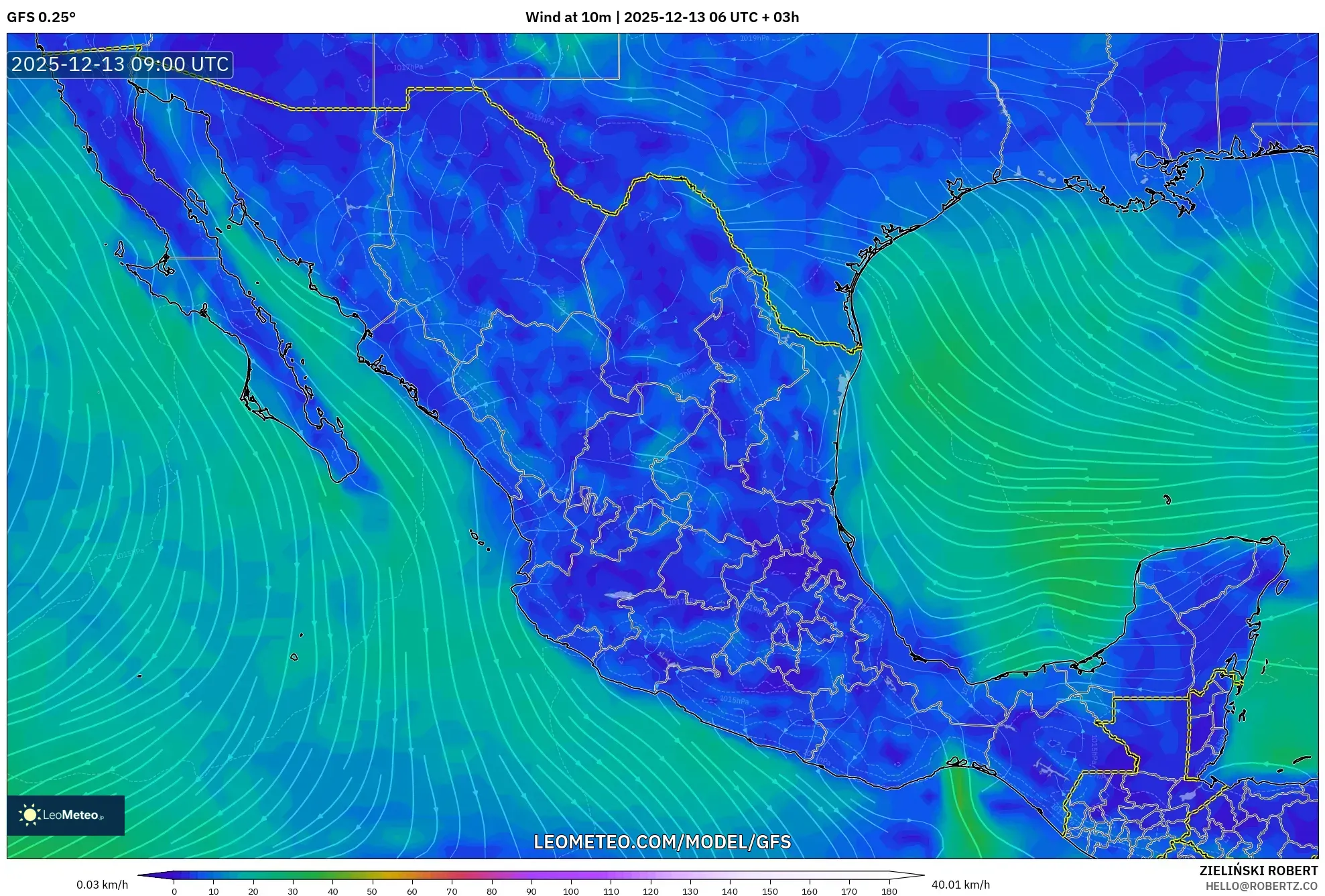 GFS model - Mexico, Wind at 10m