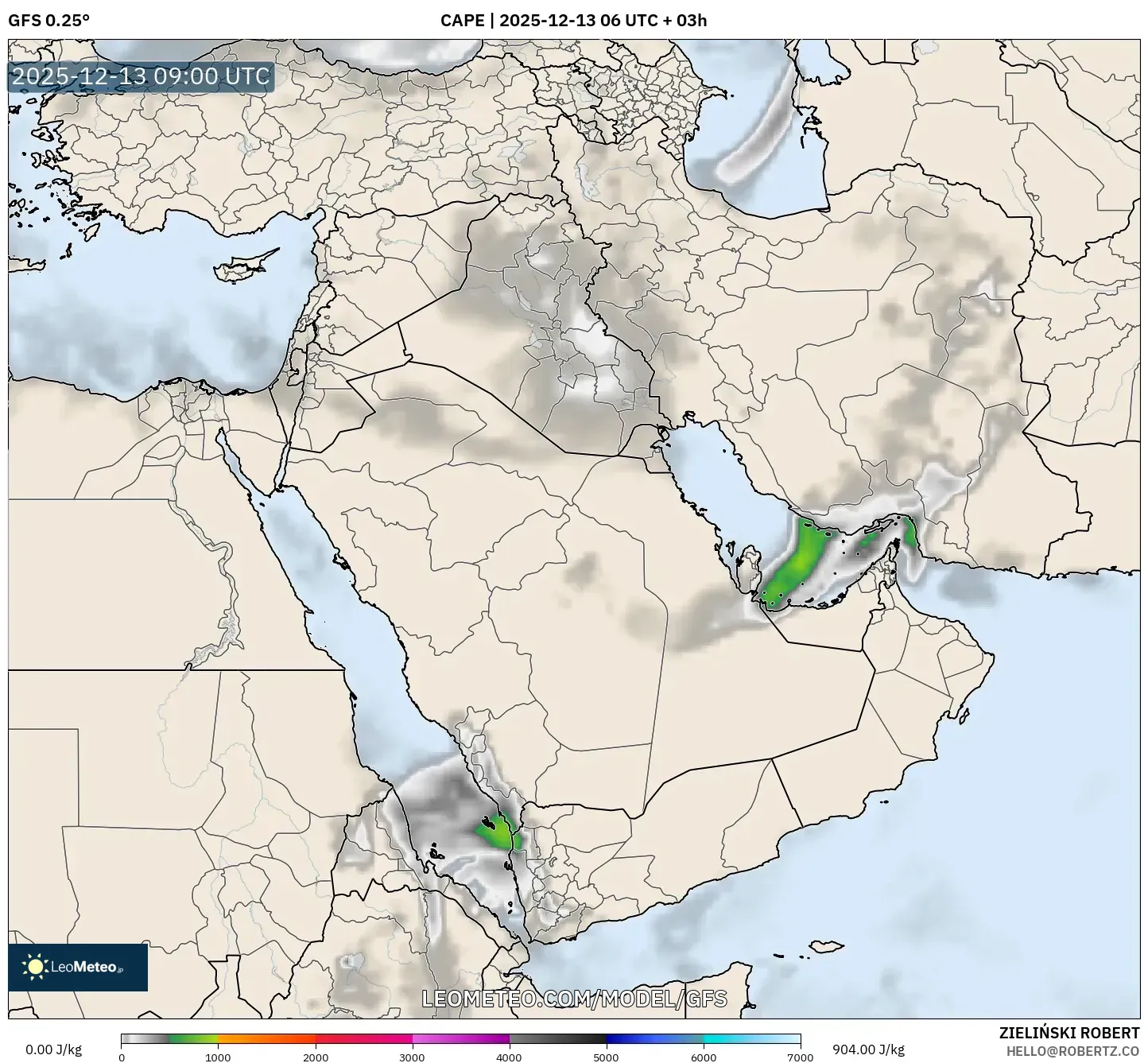 GFS model - Timur Tengah, CAPE