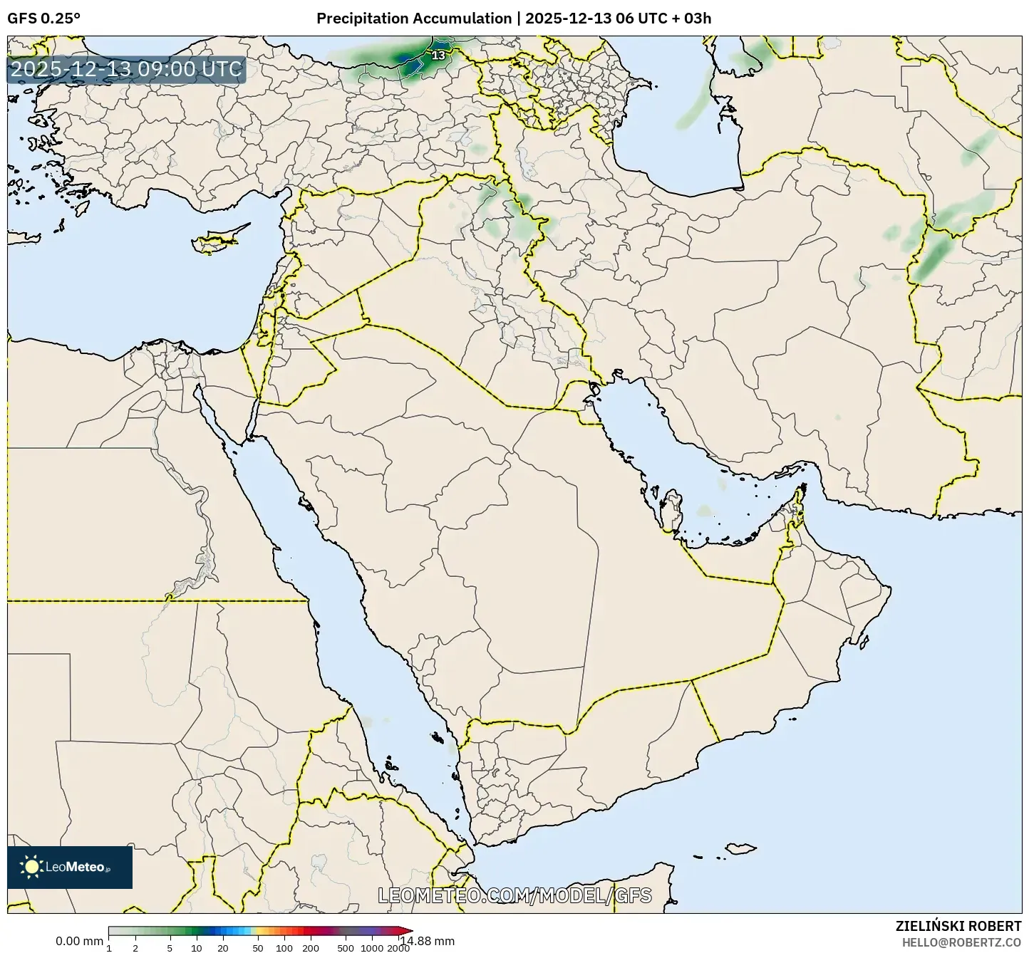 GFS model - Middle East, Precipitation Accumulation