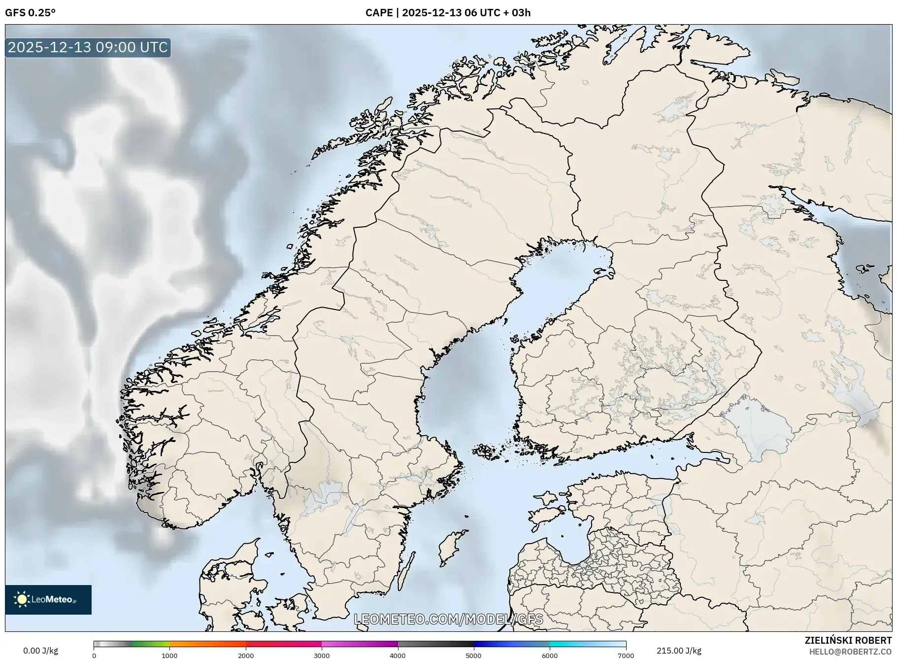 GFS model - Skandinavia, CAPE