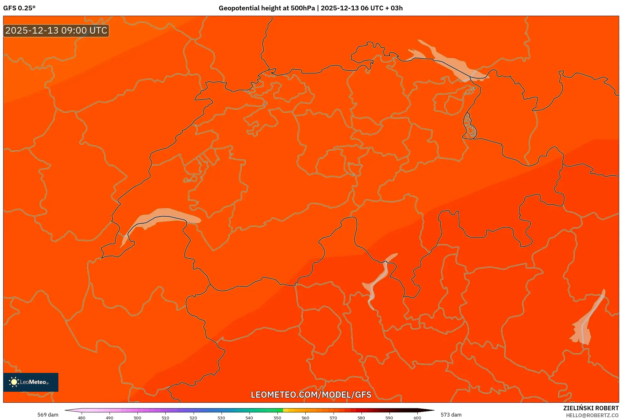 GFS model - Swiss, Ketinggian geopotensial pada 500 hPa